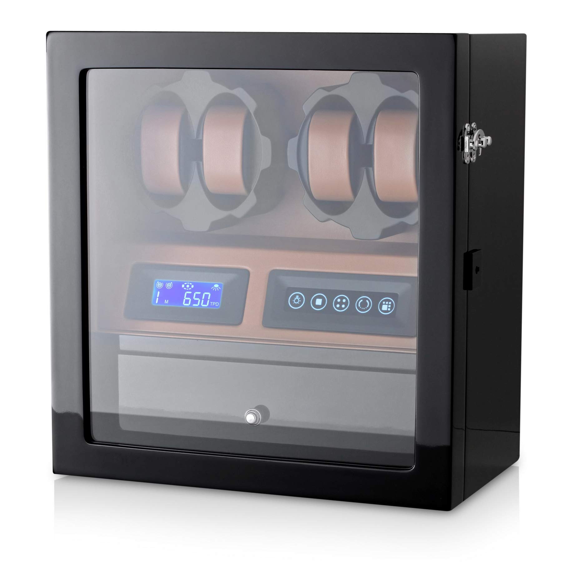 4 Watch Winder with 5 Watch Storage Space - Automatic Watch Winder Box with LCD Display, Touch Control & LED Light for Automatic Watches - Perfect for Watch Collectors & Luxury Watch Storage at Home or Office