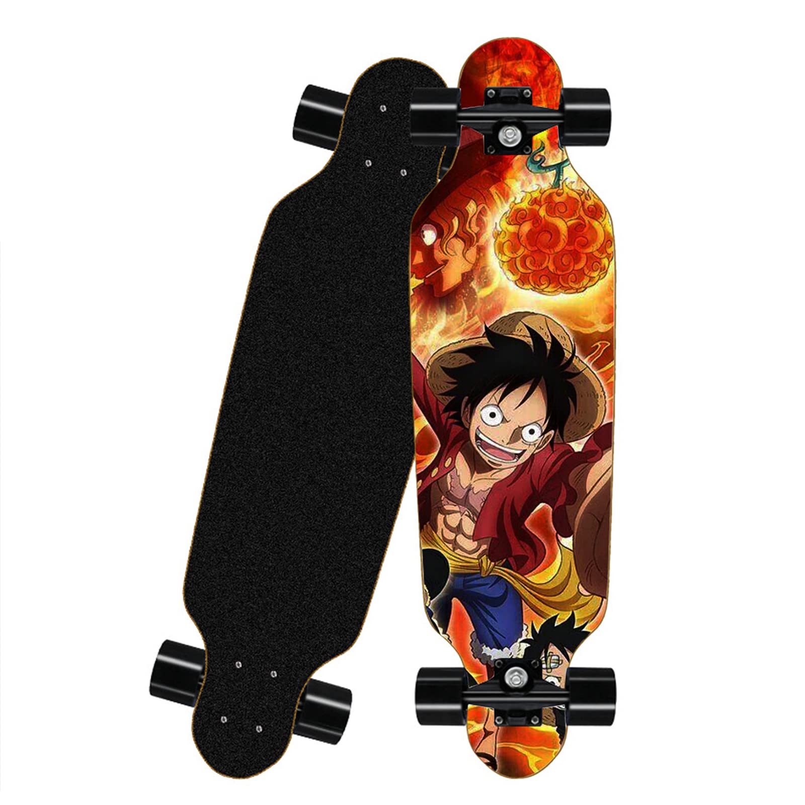 Chengnuo Complete Mini 8-Layer Cruiser Longboard - 31 Inch Anime Skateboard with ONE Piece Monkey D. Luffy Design - Perfect for Commuting, Campus Riding & Street Skating
