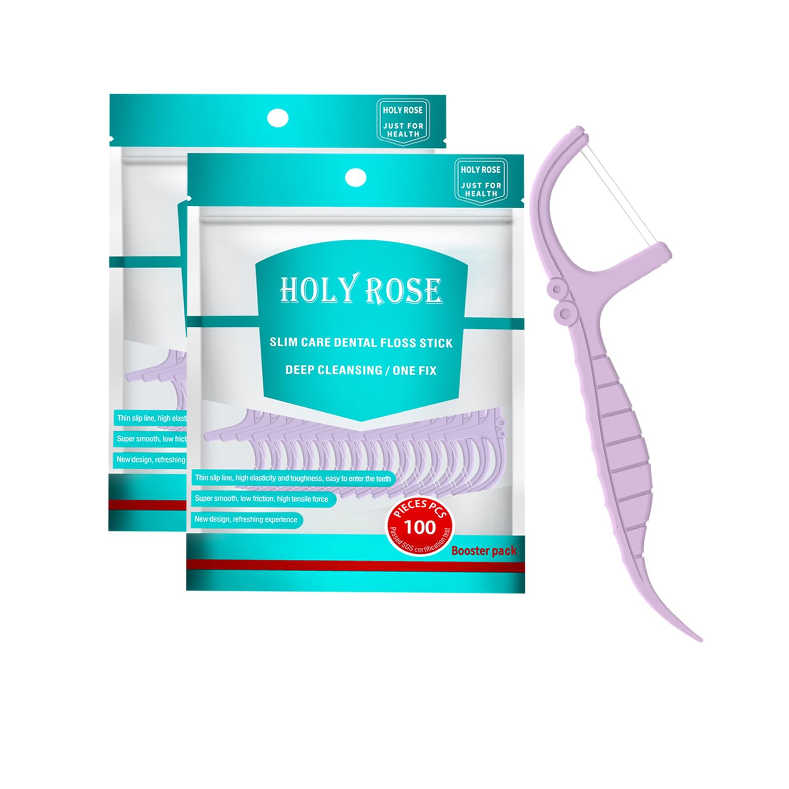 **Holy Rose Mint Flavor Twin Line Dental Floss Picks - 200 Count Dual Cleaning Flossers for Adults, Travel-Friendly Oral Care Kit for Teeth Cleaning | Perfect for Home, Office & Travel Use**