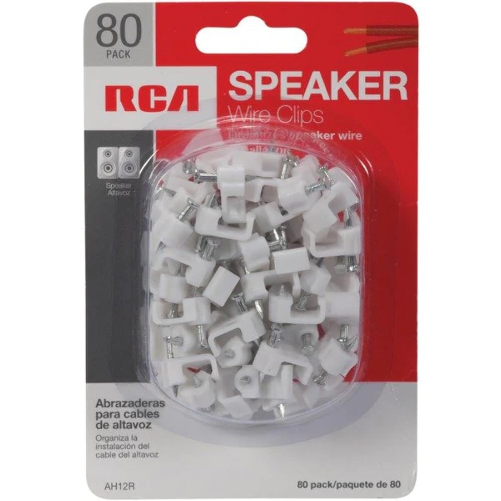 RCA AH12R Speaker Wire Clips - Heavy Duty Cable Clips for Home Theater, Stereo System & Speaker Wires - Secure Wire Management Solution for Wall Mounting & Home Audio Setup