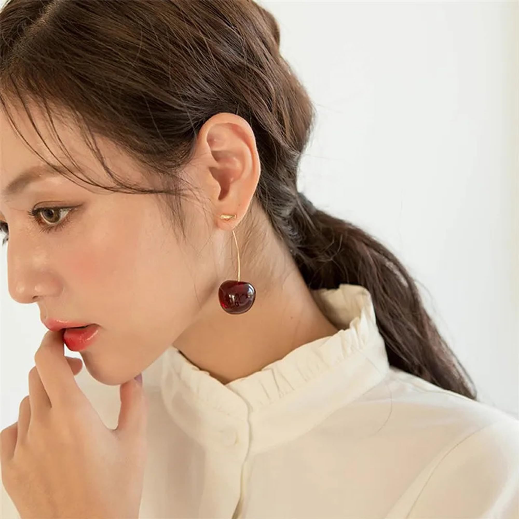 Red Cherry Gold Plated Dangle Earrings for Women - Fashion Frill Drop Earrings for Girls, Perfect Gift for Her - Elegant Jewelry for Parties, Dating & Special Occasions