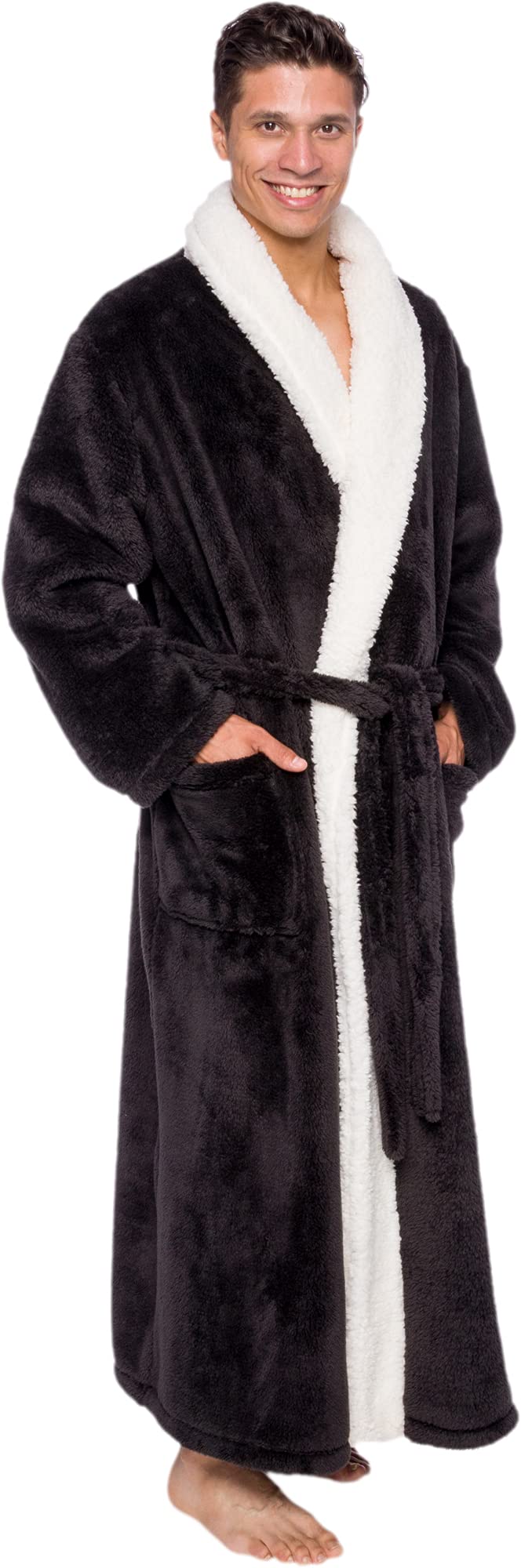 Ross Michaels Men's Plush Fleece Sherpa Bath Robe - Big & Tall Long Robe with Pockets, Soft Spa Robe for Men & Teens - Perfect for Relaxation, Lounging & Gift Giving