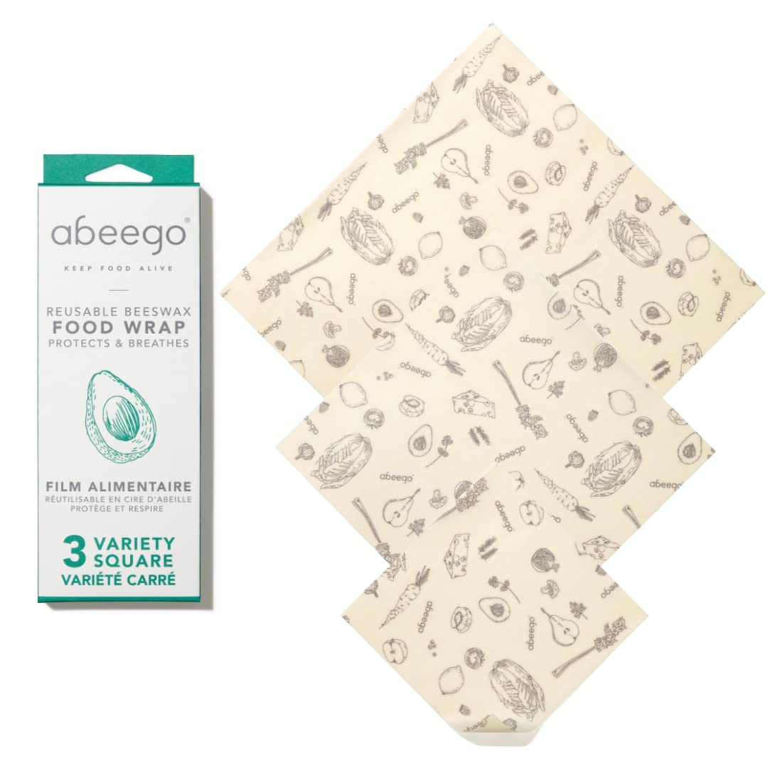Abeego Beeswax Food Wraps - 3-Pack Reusable Eco-Friendly Food Storage Covers (7