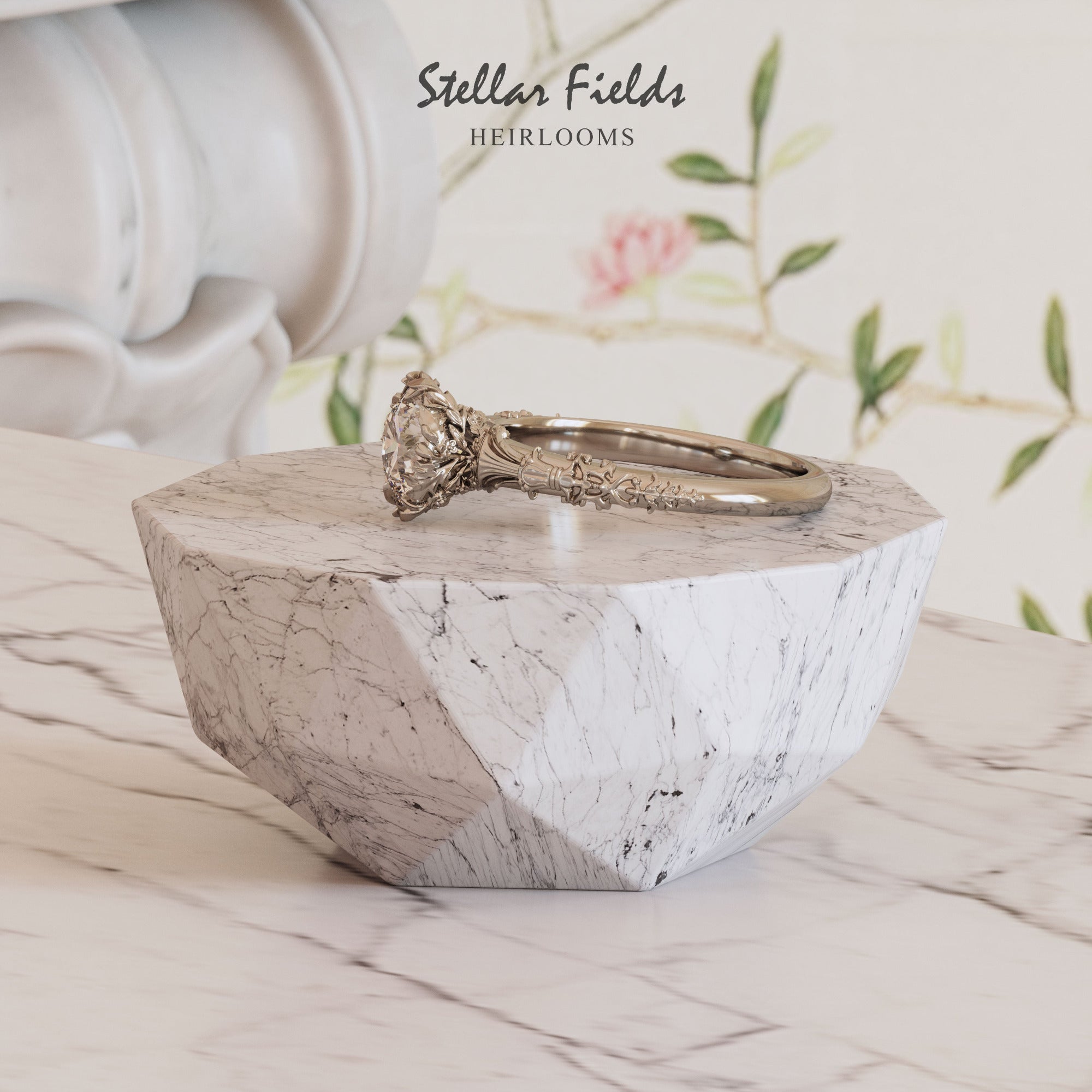 Custom Handmade Noah & Elise Heirloom Floral Engagement Ring - Unique Vintage-Inspired Design for Weddings, Proposals & Anniversary Gifts