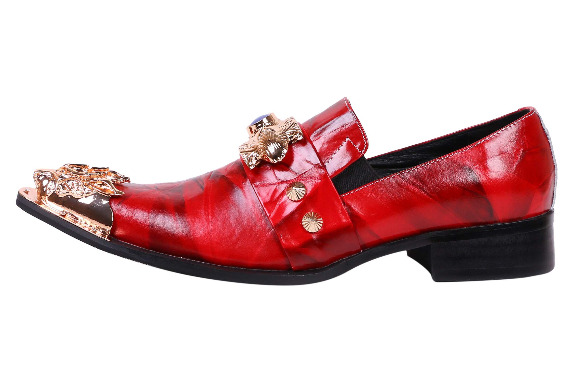 Santimon Men's Pointed Toe Loafers - Genuine Leather Dress Shoes with Rhinestone Buckle & Metal Tip for Western Style | Perfect for Weddings, Parties & Formal Occasions