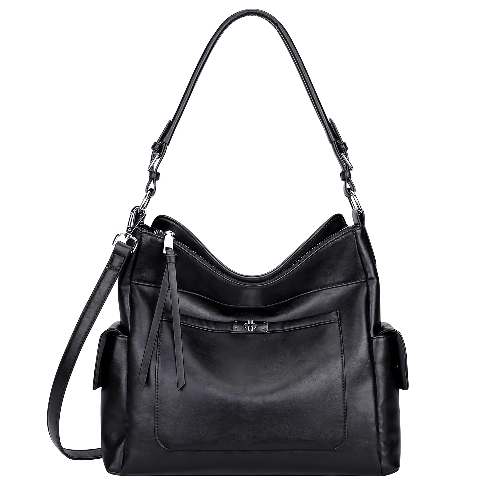 Premium Genuine Leather Hobo Handbags for Women - Stylish Shoulder & Crossbody Purse (O116E-2G Black) | Perfect for Work, Travel & Everyday Use