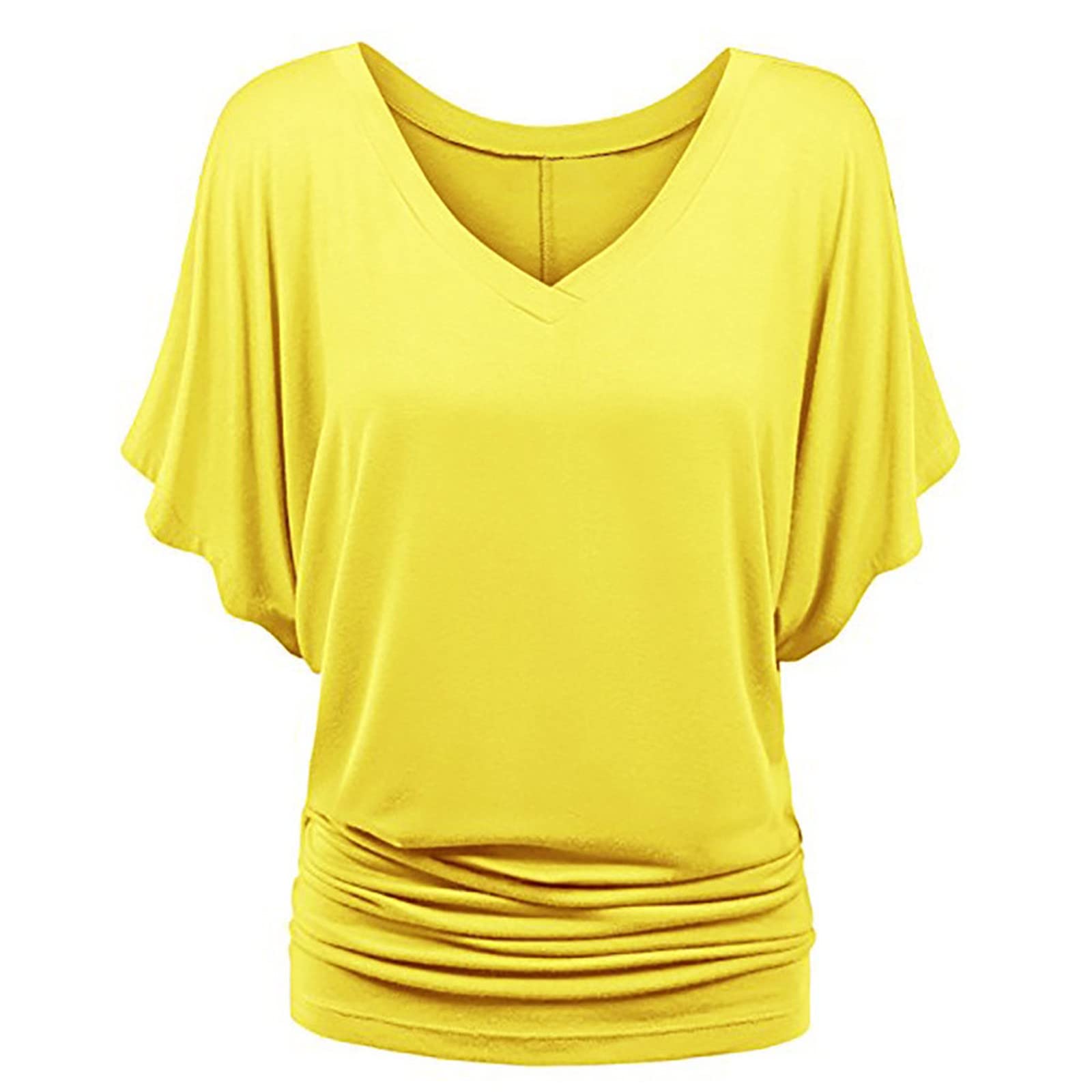 Trendy Oversized Batwing Tops for Women - Soft V-Neck Ruffle Blouse, Essential Fall Polyester T-Shirt (Casual Wear, Street Style, Layering Outfits)
