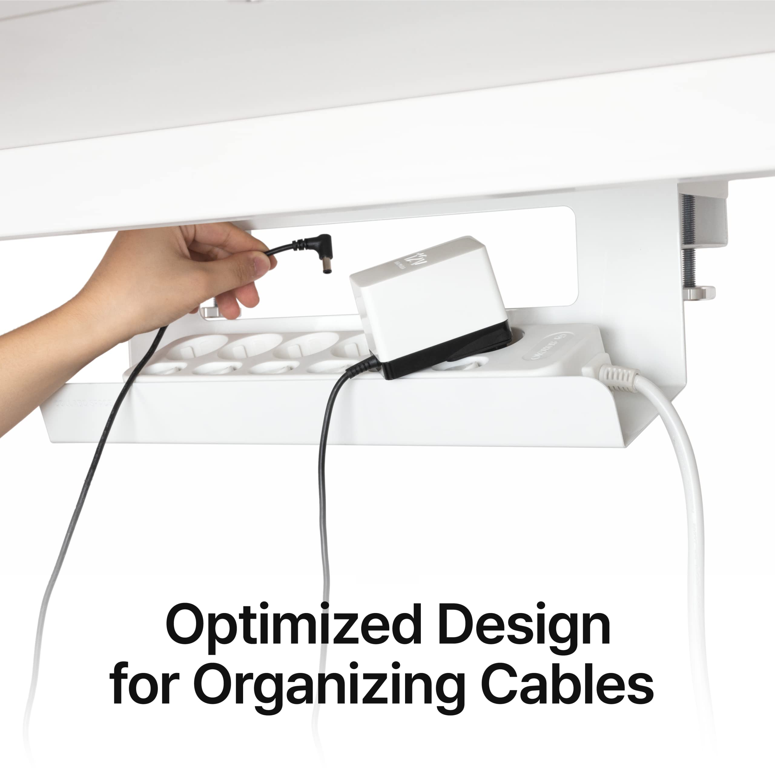Under Desk Cable Management Tray - No Drill Wire Organizer & Cord Hider for Office, Home Desk - White Cable Manager for Computer, TV, Gaming Setup