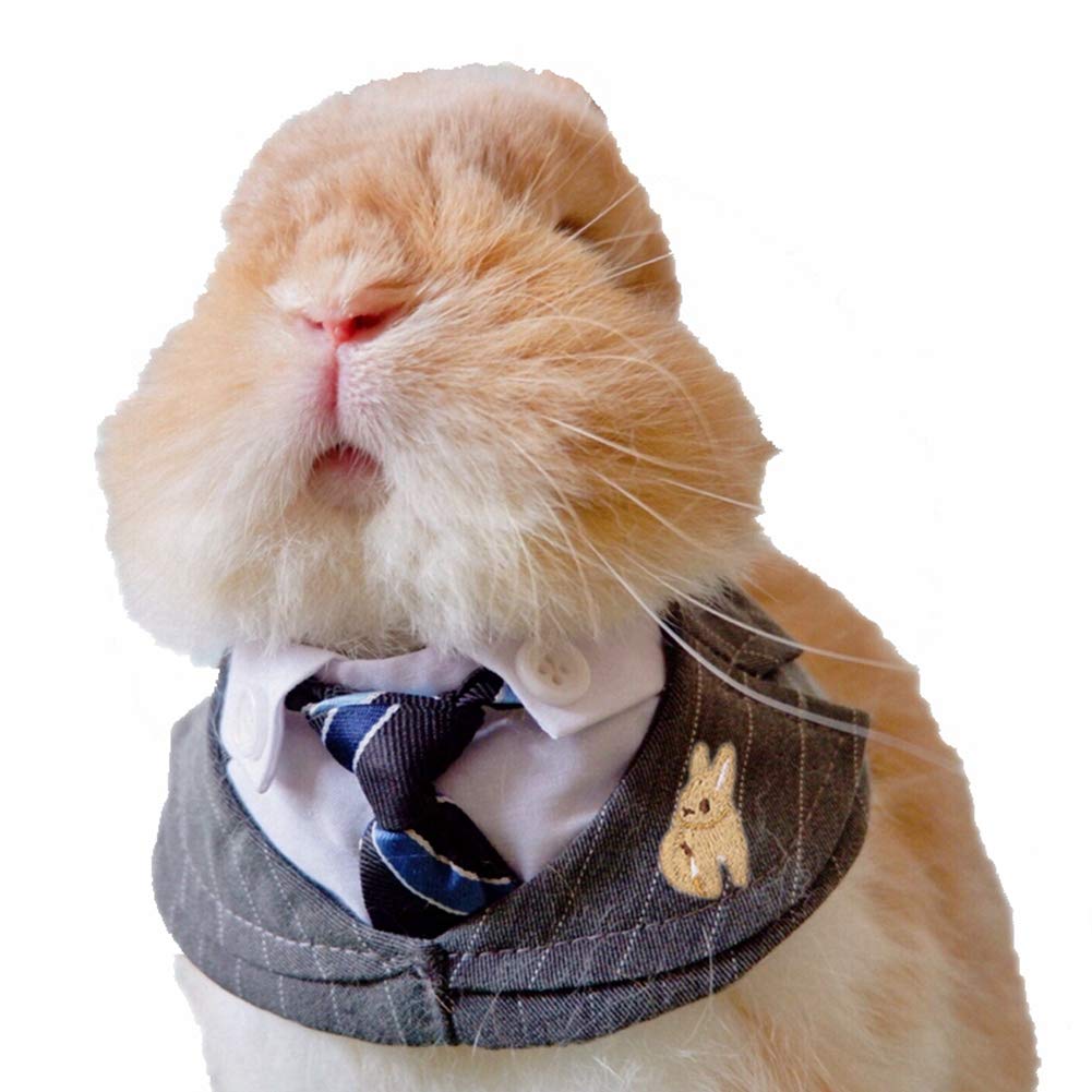 Stylish Adjustable Bunny Rabbit Clothes Collar - Striped Bandana Tie with Safety Buckle & Button Decor for Formal Pet Suits | Perfect for Bunny, Kitten, Cat, Puppy & Small Animals | Ideal for Pet Walking, Parties & Photo Shoots
