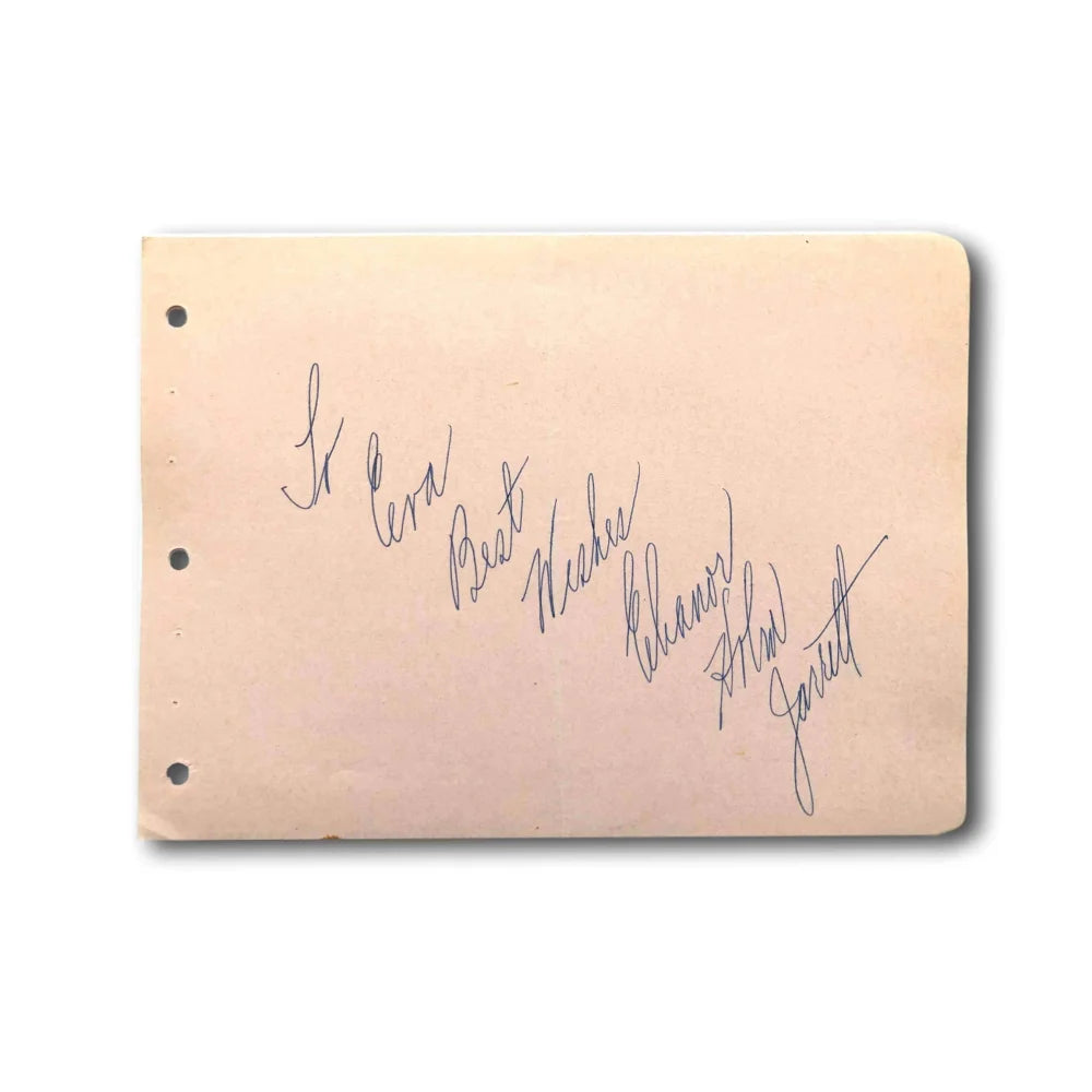 Eleanor Holm Jarrett Hand Signed Autograph Album Page with JSA COA - Olympic Swimmer Memorabilia - Perfect for Collectors, Sports Fans, and Home Decor