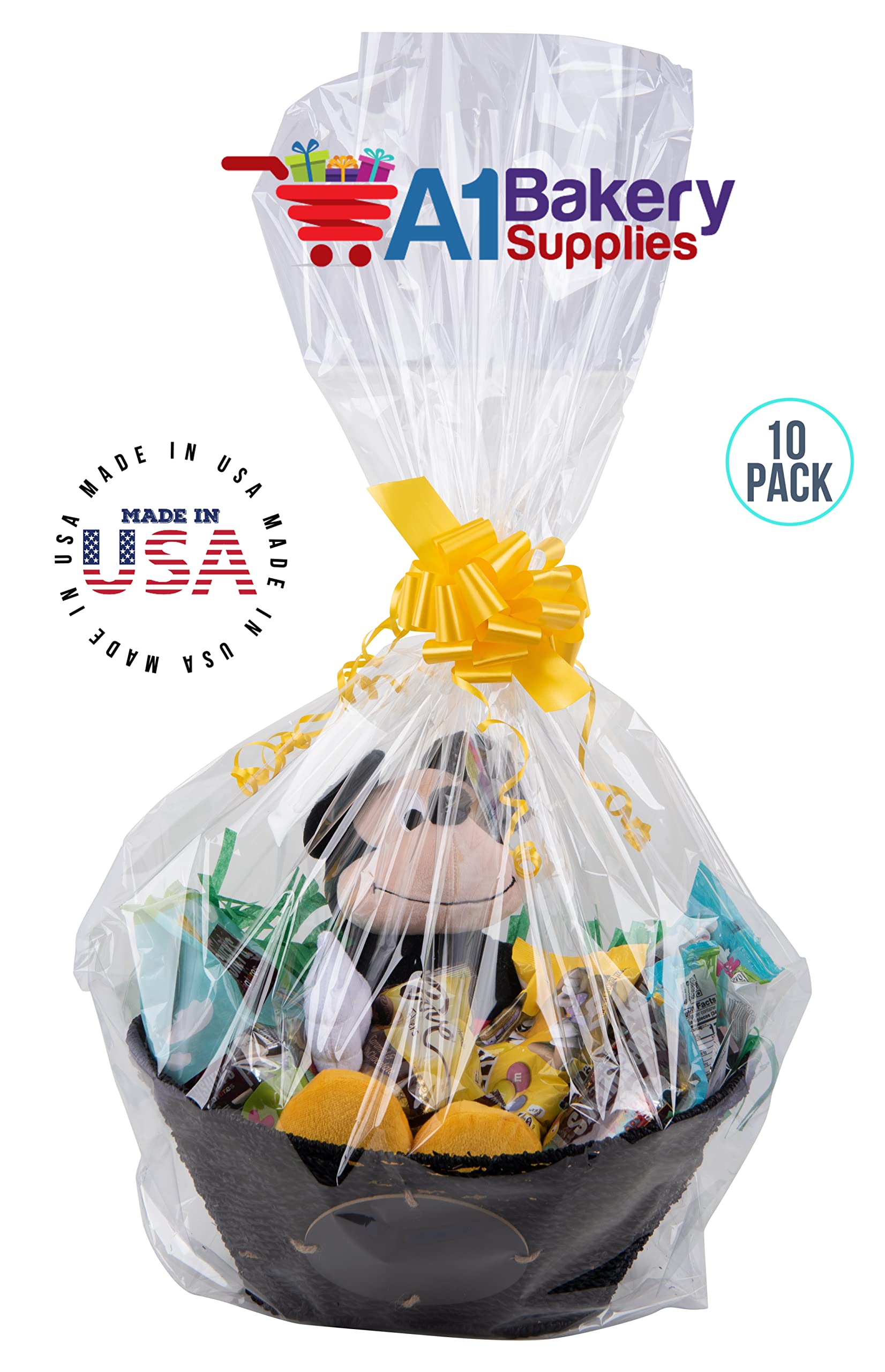 10 Pack Clear Cellophane Gift Bags 18x30 Inches - Large Flat Cello Bags for Gift Baskets, Party Favors, Wedding Treats & Holiday Packaging