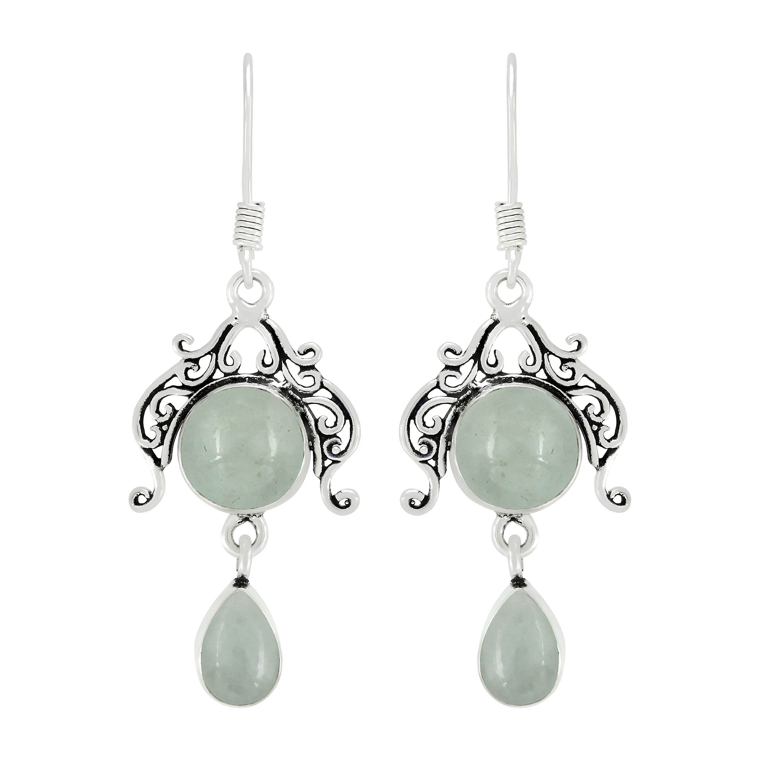 Natural Moonstone Lapis Malachite Earrings - 925 Sterling Silver Overlay Handmade Dangle Earrings for Women | Boho Chic Jewelry, Gift for Her, Wedding & Party Accessories