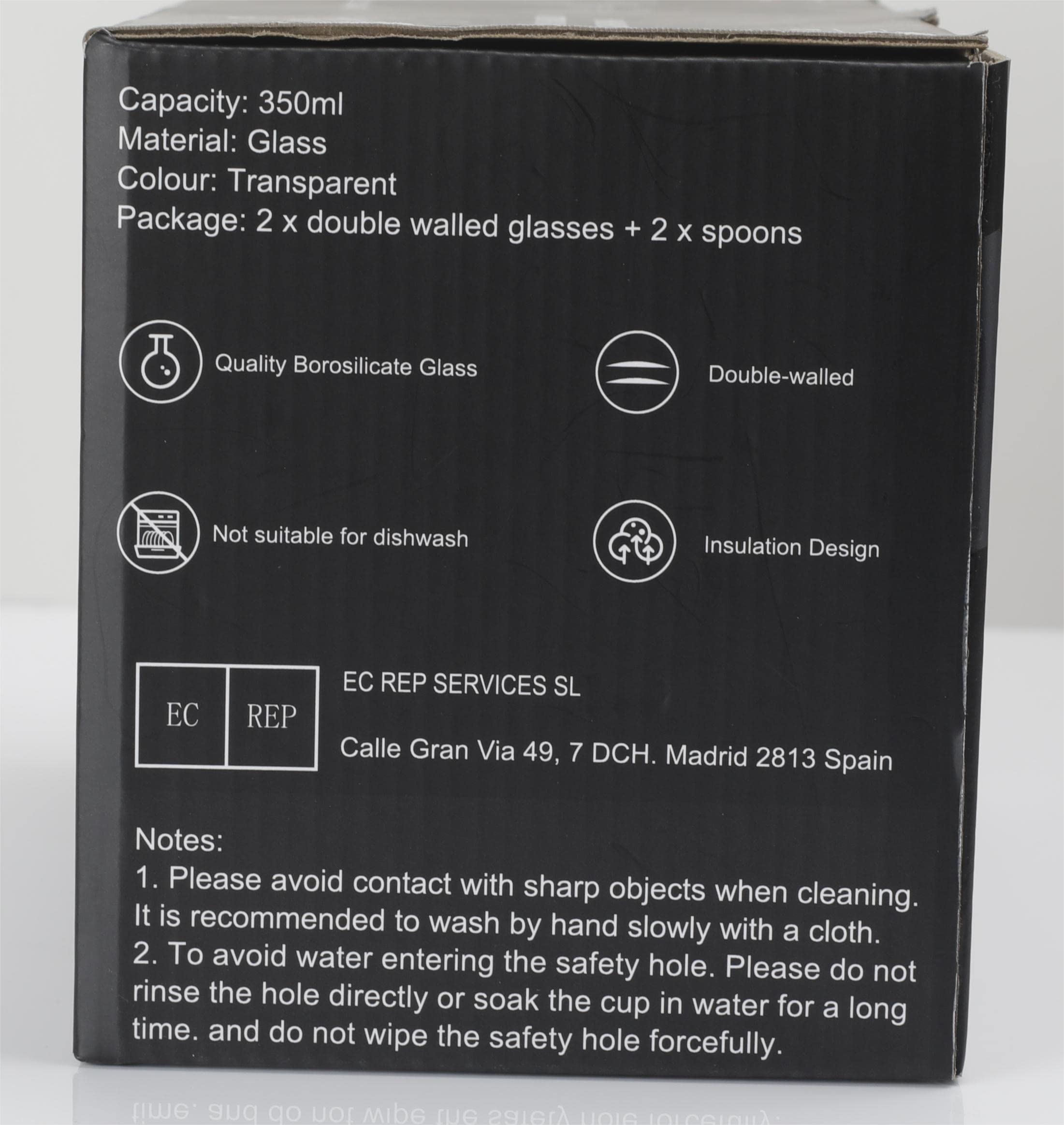 LIBWYS 2 Pack 350ml Double Walled Insulated Coffee Mugs with Lids & Spoons - Heat Resistant Glass Cups for Cappuccino, Latte, Tea - Perfect for Home, Office & Cafe Use