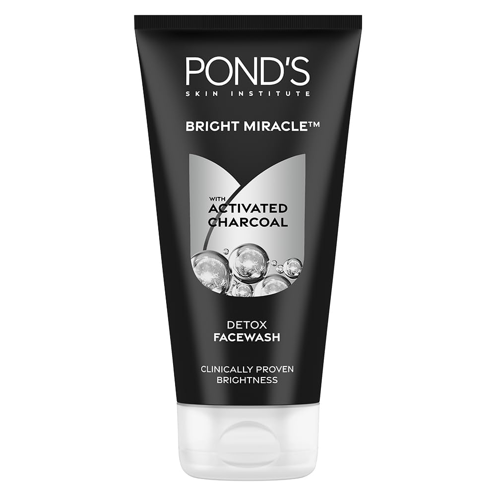 POND'S Bright Miracle Detox Face Wash with Activated Charcoal - Deep Cleansing for Glowing Skin | Removes Dirt, Oil & Pollution | 150g | Perfect for Daily Skincare Routine & Post-Makeup Cleansing