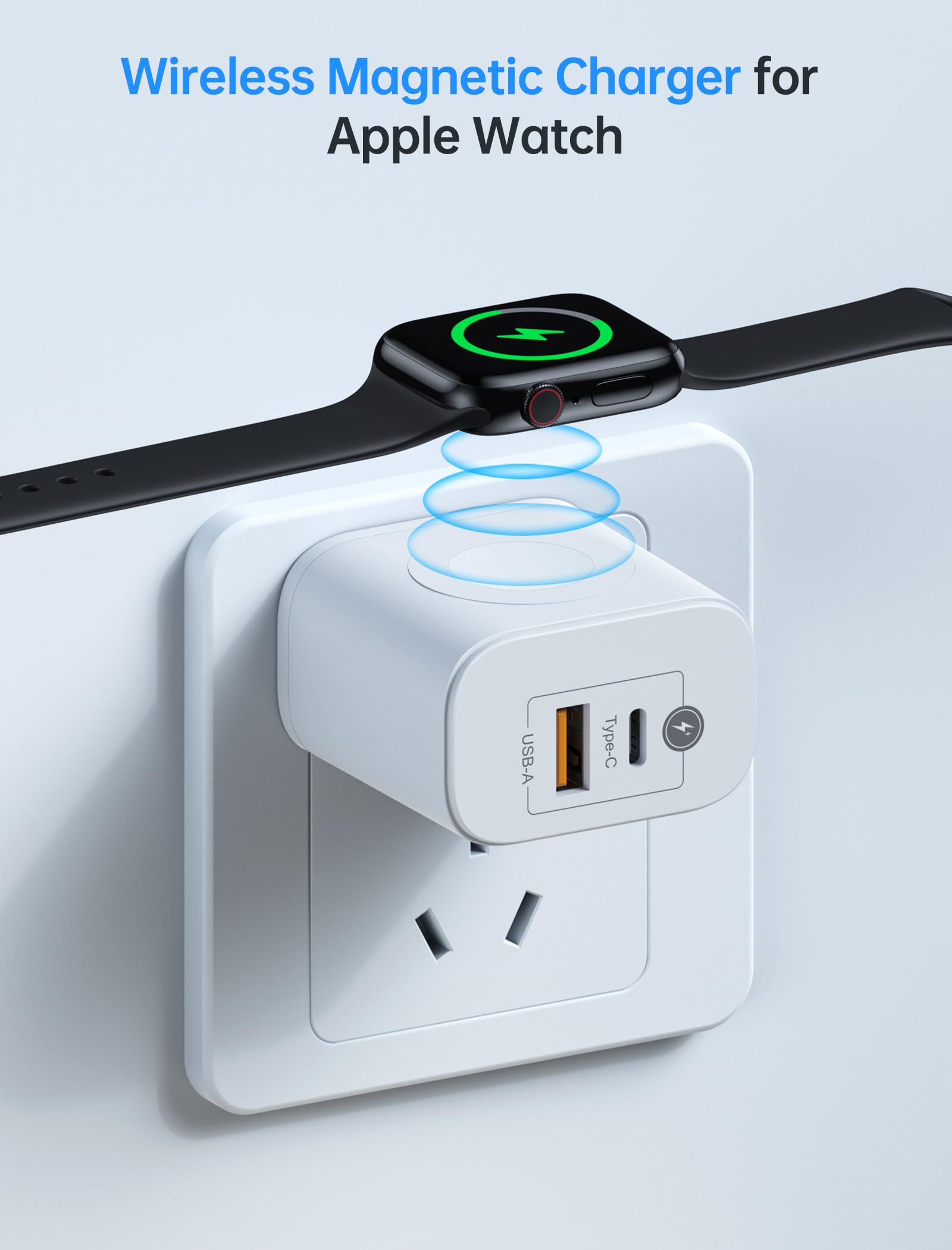 20W 3-in-1 Fast Charging Block with Built-in Apple Watch Charger - Dual USB-C Ports Wall Plug for iPhone 16/15/14/13/12 & Apple Watch Ultra/SE/Series 1-10 | Compact Travel Charger for Home, Office & Car Use