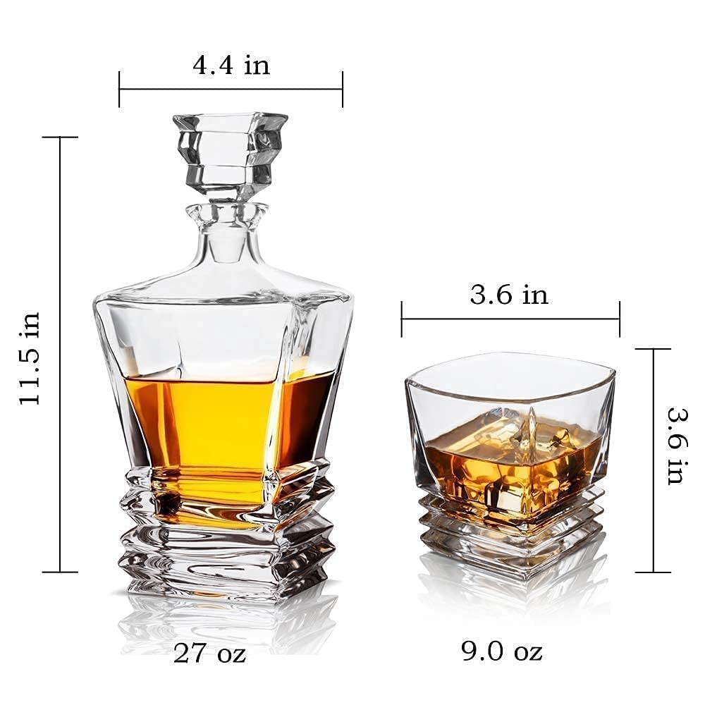 Premium KANARS Whiskey Decanter Set - Handcrafted Crystal Liquor Decanter with 4 Glasses for Scotch, Bourbon, Whiskey & Spirits - Elegant 9-Piece Barware Gift Set for Men - Perfect for Home Bars, Weddings & Special Occasions