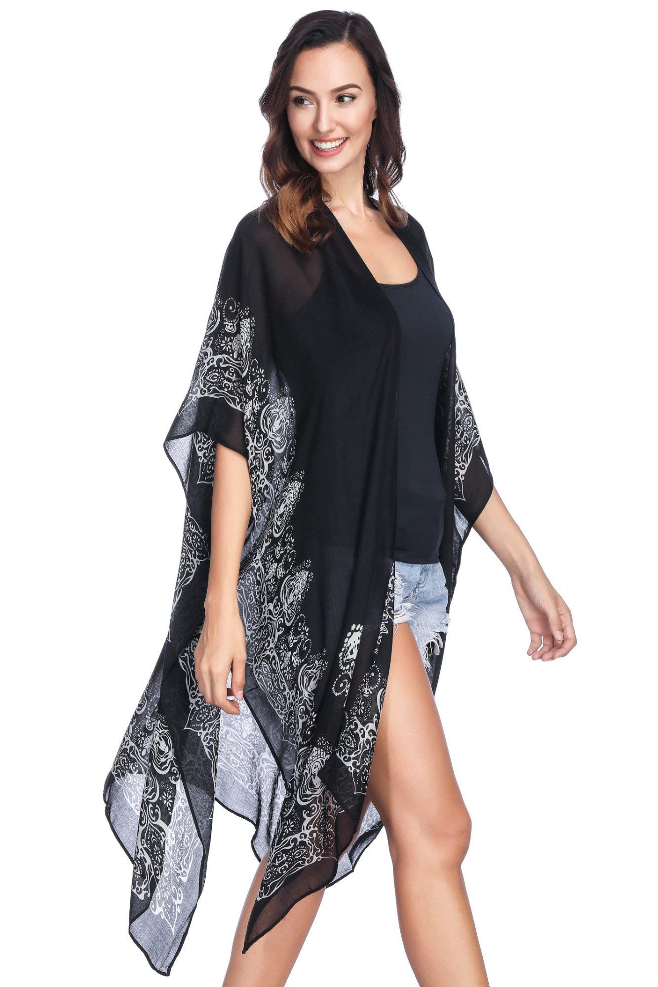 2PCS Floral Print Women's Beach Cover Up Kimono Cardigan - Lightweight Summer Swimwear Wrap for Pool, Beach, and Vacation Outfits