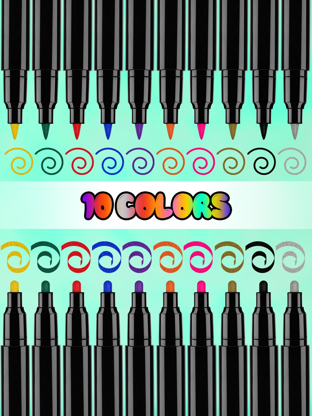 EBANKU 10-Count Temporary Tattoo Markers for Skin - Dual Tip Body Art Pens with 147 Tattoo Stencils & Mermaid Stickers | Flexible Brush & Fine Tip for Bold Lines | Safe Cosmetic-Grade | Perfect for Halloween, Costume Parties & Festival Body Art