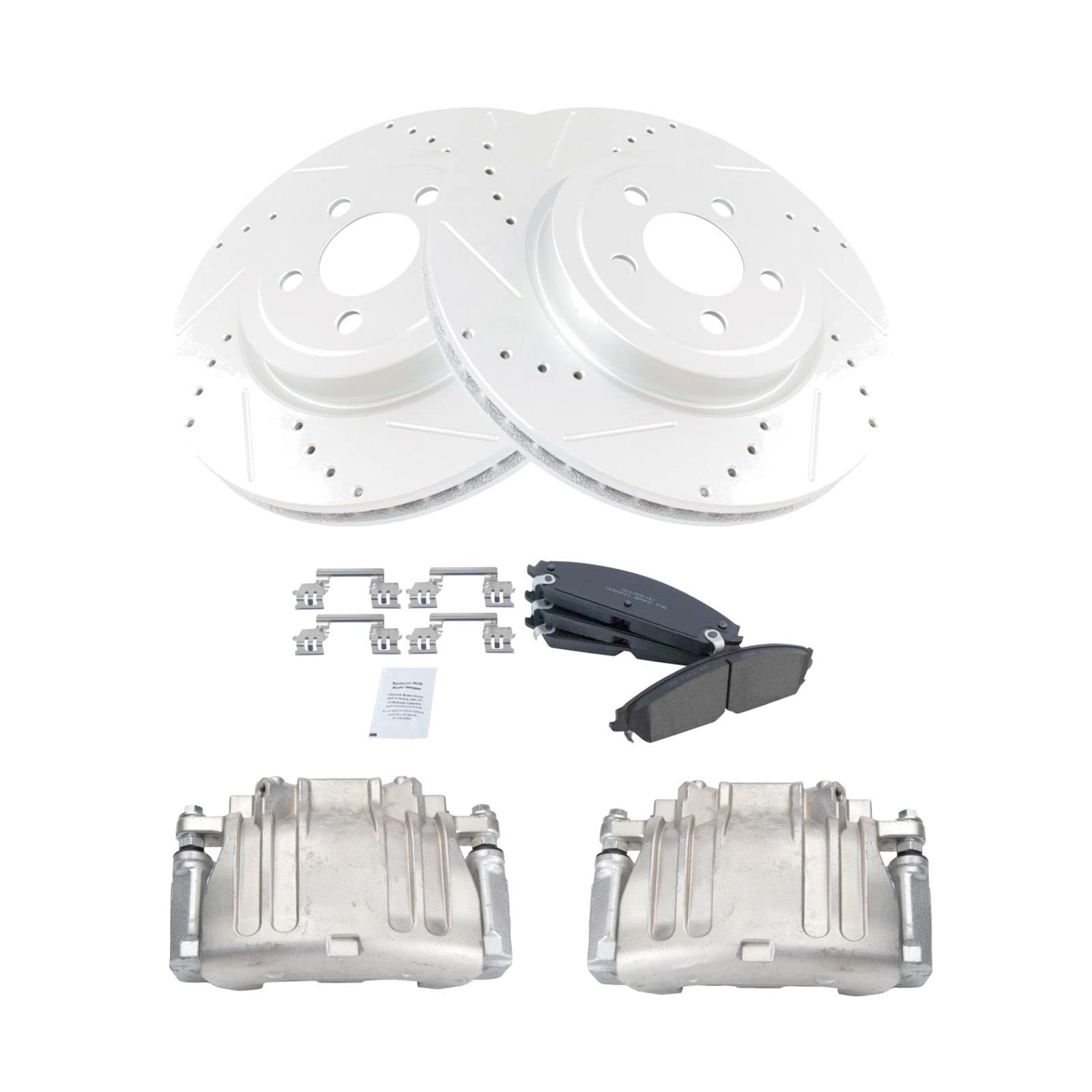 High-Performance Front Brake Calipers with Ceramic Pads & Drilled Rotors for Dodge Challenger/Charger 300 - Perfect for Racing & Street Driving