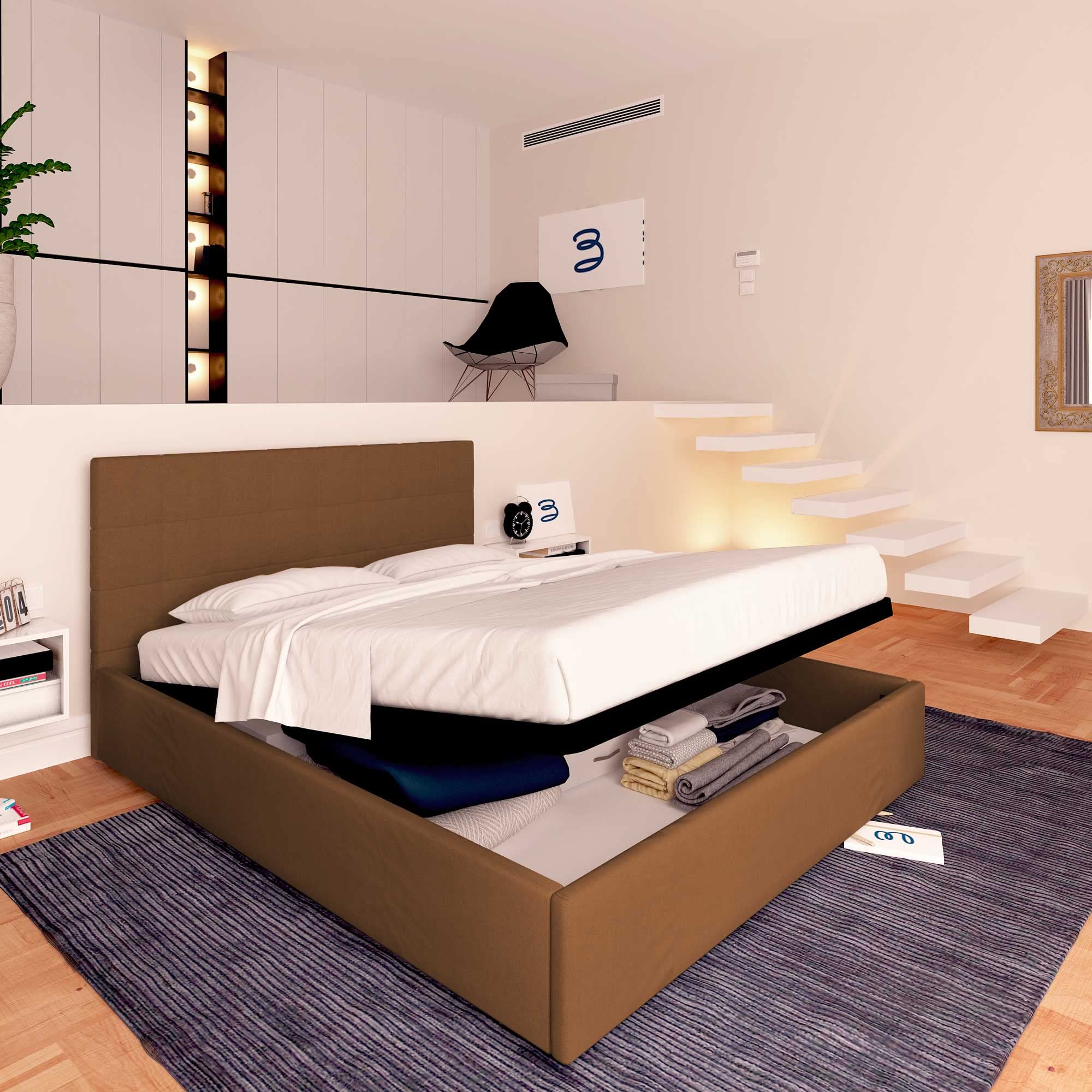 Baldiflex Single Bed with Storage - Synthetic Leather Dublin Model, Slatted Base for Single Mattress, 160 x 190 cm, Elegant Headboard, Brown - Perfect for Small Bedrooms, Guest Rooms & Studio Apartments