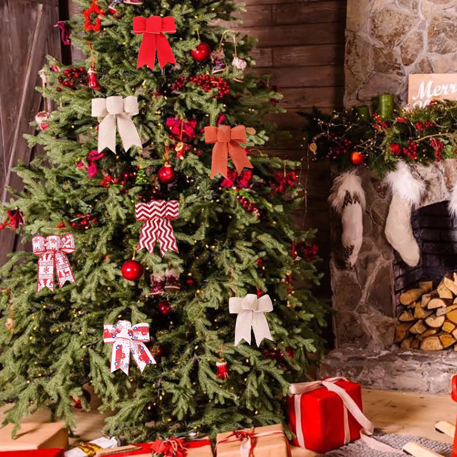 Christmas Tree Bows & Wreaths - Linen Decor for Holiday & Fall
