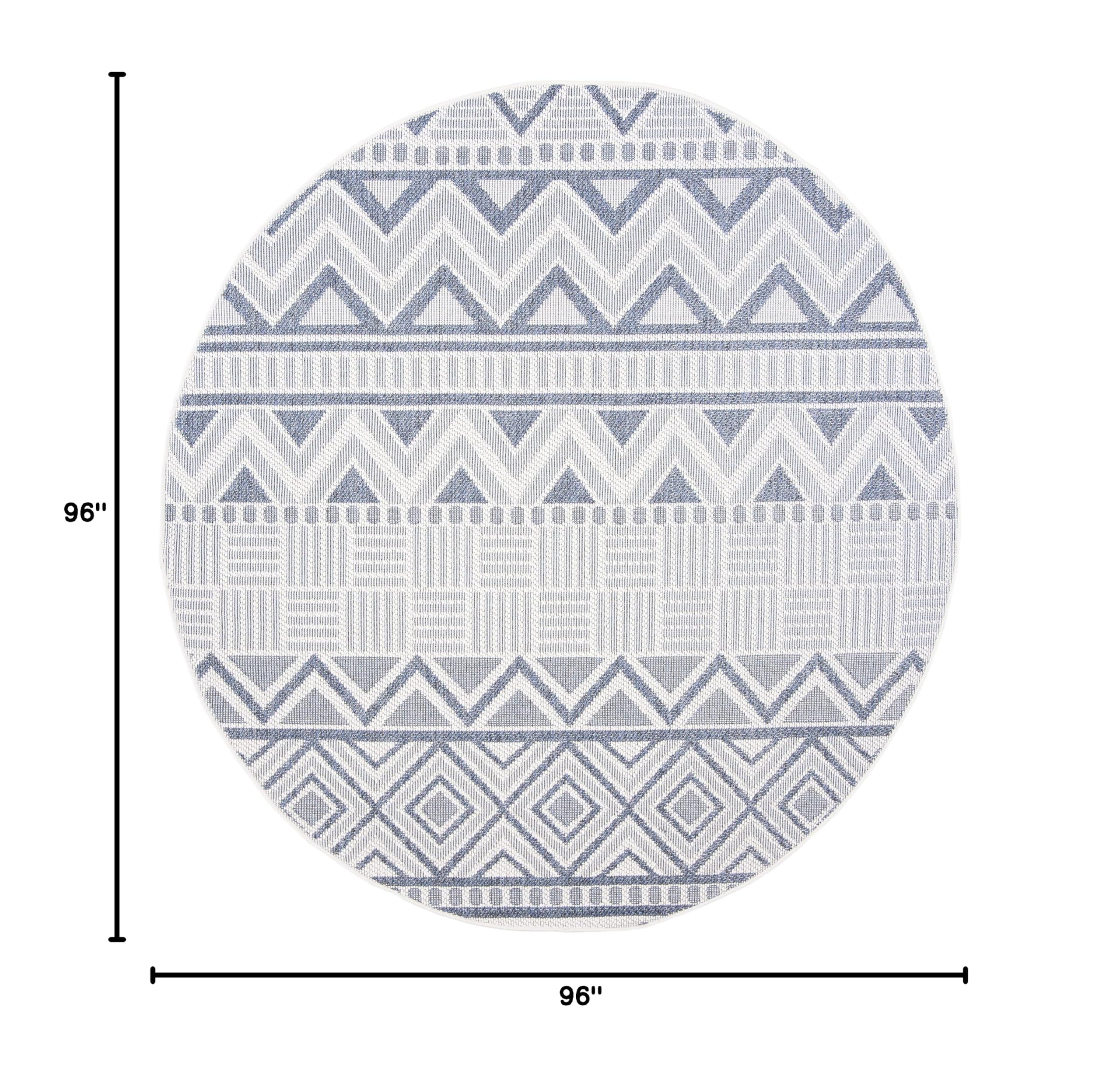 SAFAVIEH Bermuda Collection 8' Round Area Rug - Cream & Navy, Non-Shedding, Machine Washable Indoor/Outdoor Rug for Living Room, Bedroom, Patio & Backyard (BMU818A)
