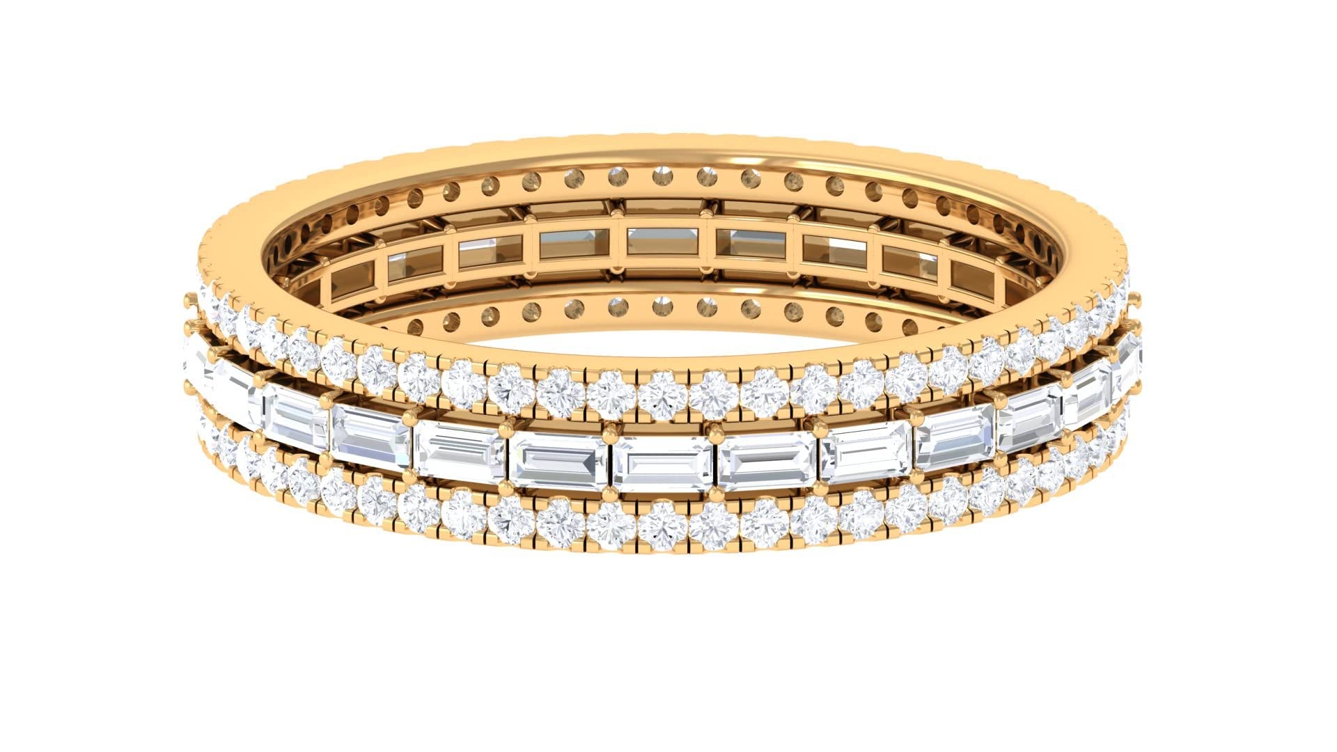 1.25 CT Moissanite Full Eternity Ring - Baguette & Round Cut Moissanite Wedding Band in 14K Gold or 925 Sterling Silver | Elegant Solid Gold Stackable Ring for Anniversary, Engagement, or Bridal Jewelry Gift