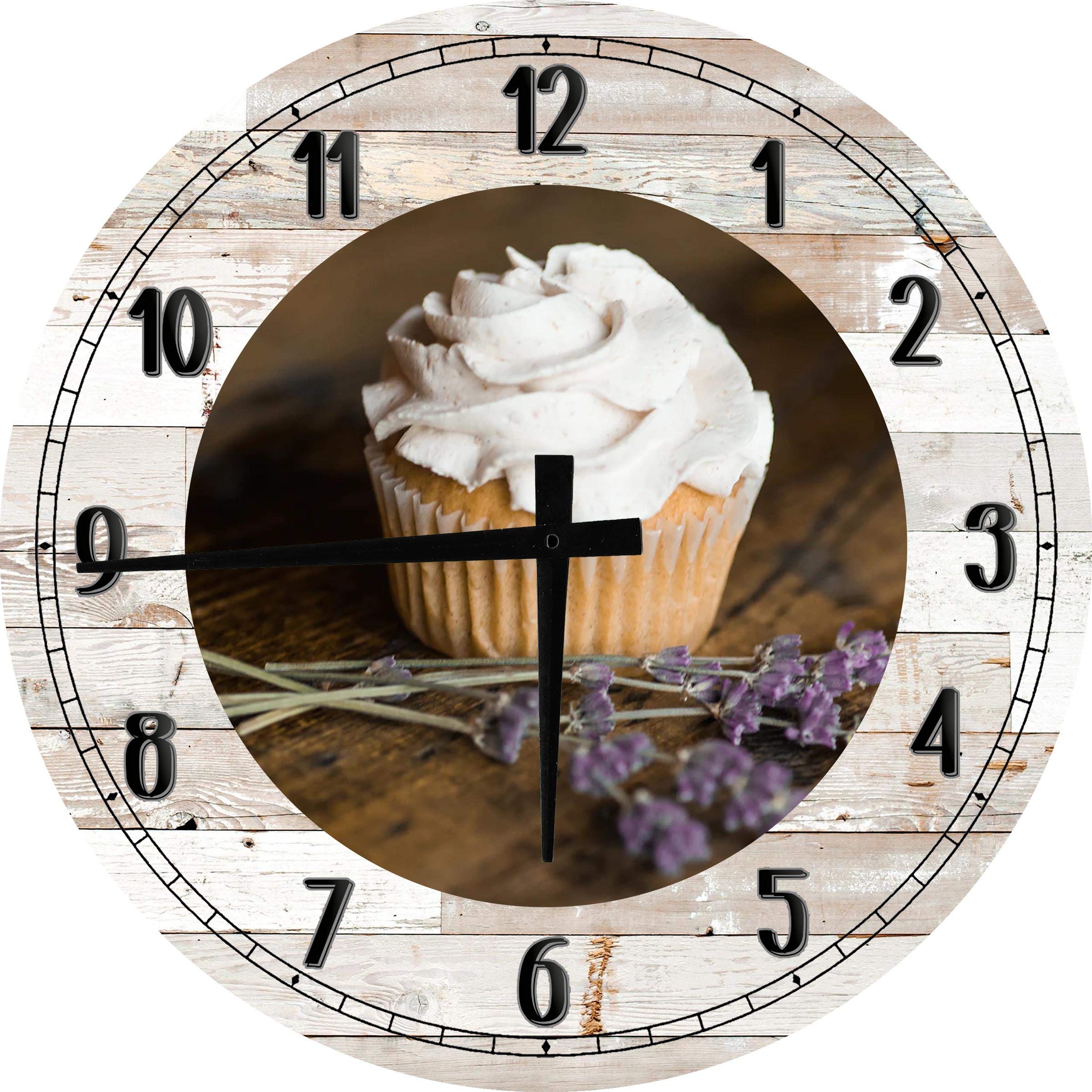 24 Inch White Farmhouse Wall Clock - Battery Operated Large Round Cupcake & Floral Kitchen Decor | Perfect for Country Style Homes, Bakeries & Cozy Dining Rooms