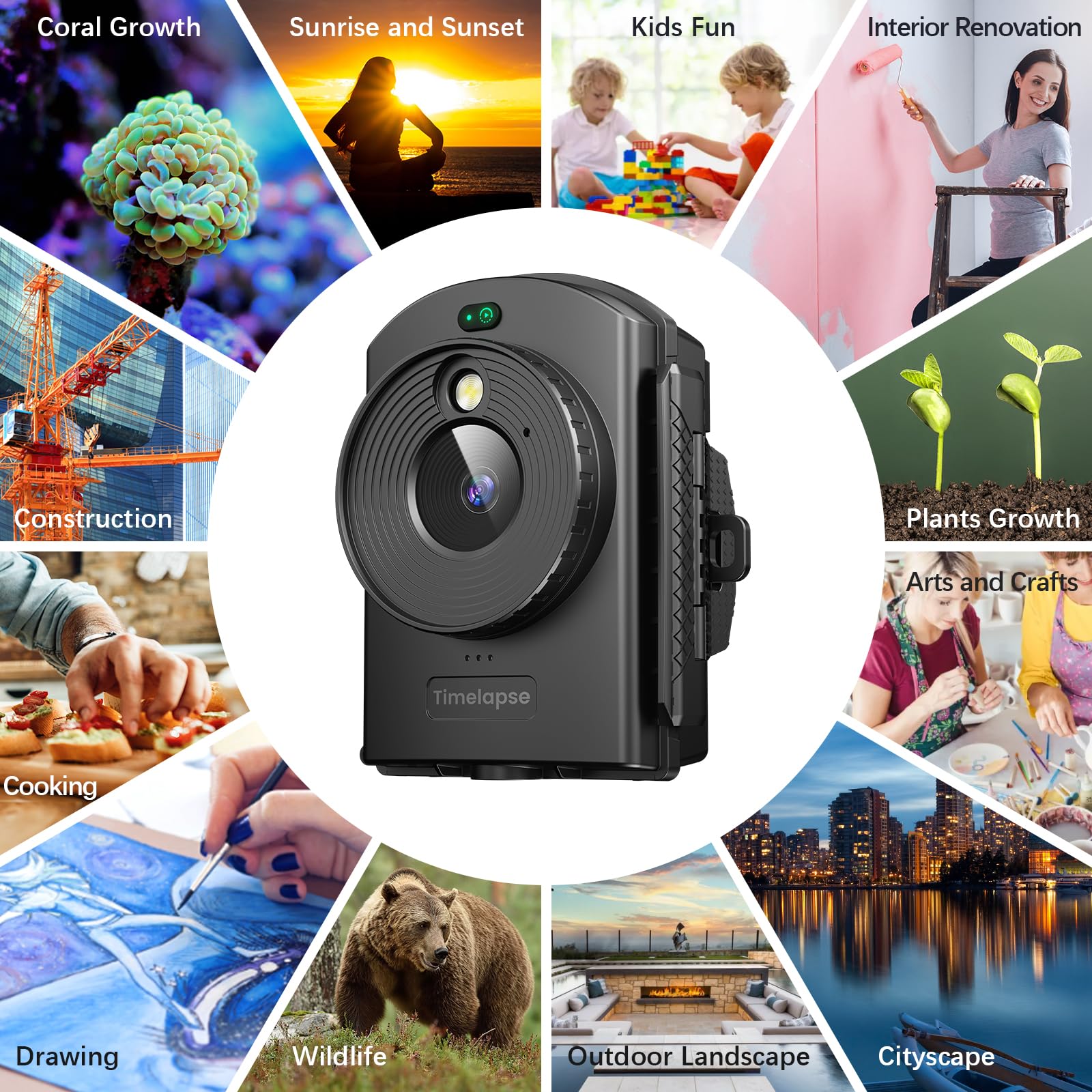 Outdoor Construction Time Lapse Camera with Infrared Positioning & LED Light - 180 Days Continuous Shooting, 1080P HD Video & Photos for Cooking, Plant Growth, Art Drawing, Landscape Photography (64GB) - Perfect for Construction Monitoring, DIY Projects, and Nature Observation