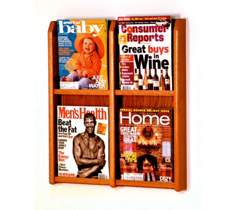 4 Pocket Acrylic & Oak Wall Display - Elegant Photo Frame & Art Display for Living Room, Bedroom, Office Decor