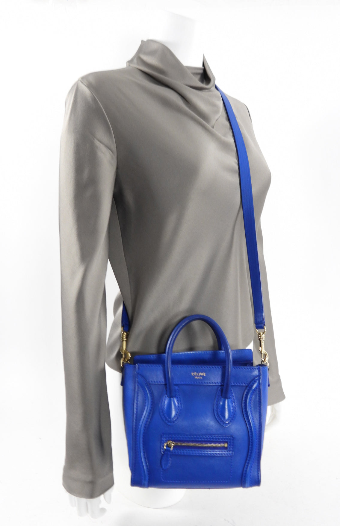 Céline Blue Leather Nano Luggage Tote Crossbody Bag for Women | Luxury Designer Handbag for Work, Travel & Everyday Use