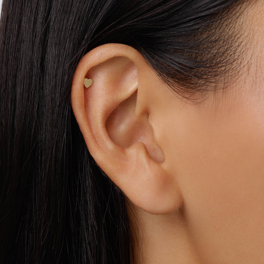 10k Gold Micro Heart Helix Single Stud Earring - Dainty Cartilage Piercing Jewelry for Women, Perfect for Everyday Wear & Special Occasions