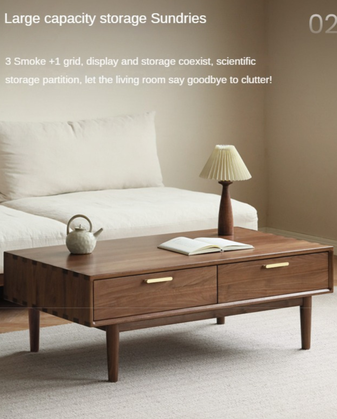 Solid Black Walnut Wood Storage Coffee Table with Rock Plate - Rustic Living Room Furniture for Home Decor & Organization