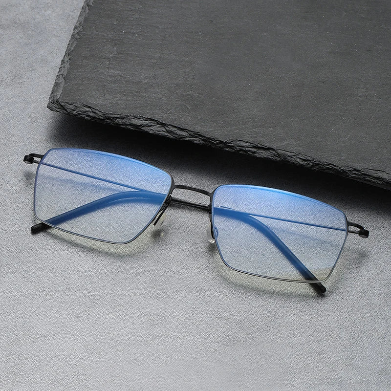 Premium Black Titanium Square Unisex Screwless Eyeglasses Frame 45509 - Stylish & Lightweight for Work, Reading & Everyday Wear