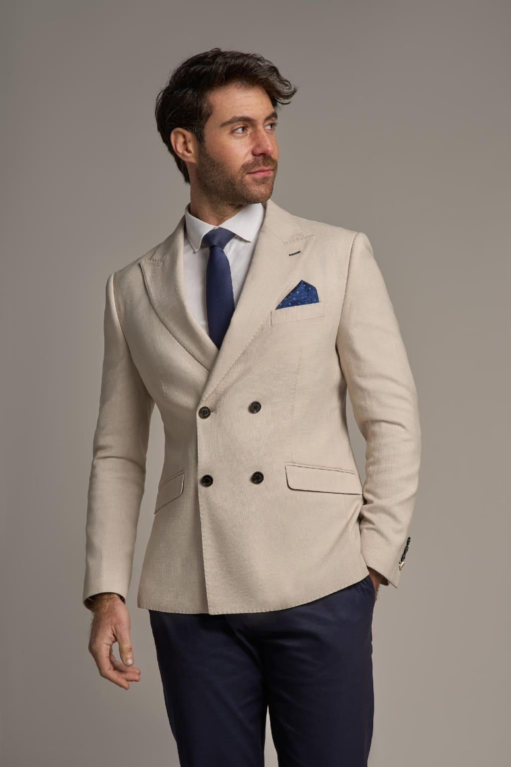 Cavani Romeo Double Breasted Beige Blazer for Men | Slim Fit Formal Suit Jacket | Office Wear & Wedding Attire