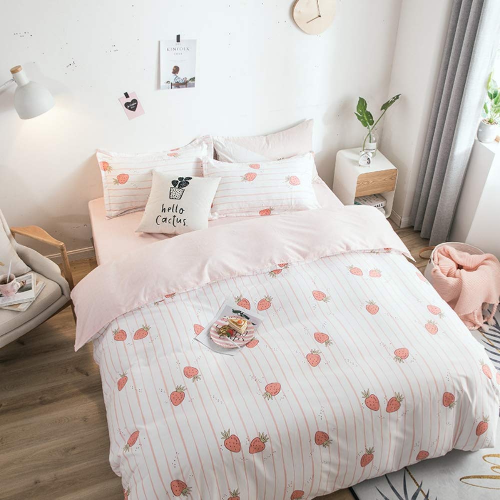 Strawberry Duvet Cover Set Twin Size - Cute Fruit Print Bedding for Girls & Kids Room Decor - Vibrant Pink Red Reversible Comforter Cover with Zipper Closure - Kawaii Style Bedspread for Nursery, Teen Bedroom & Sleepovers