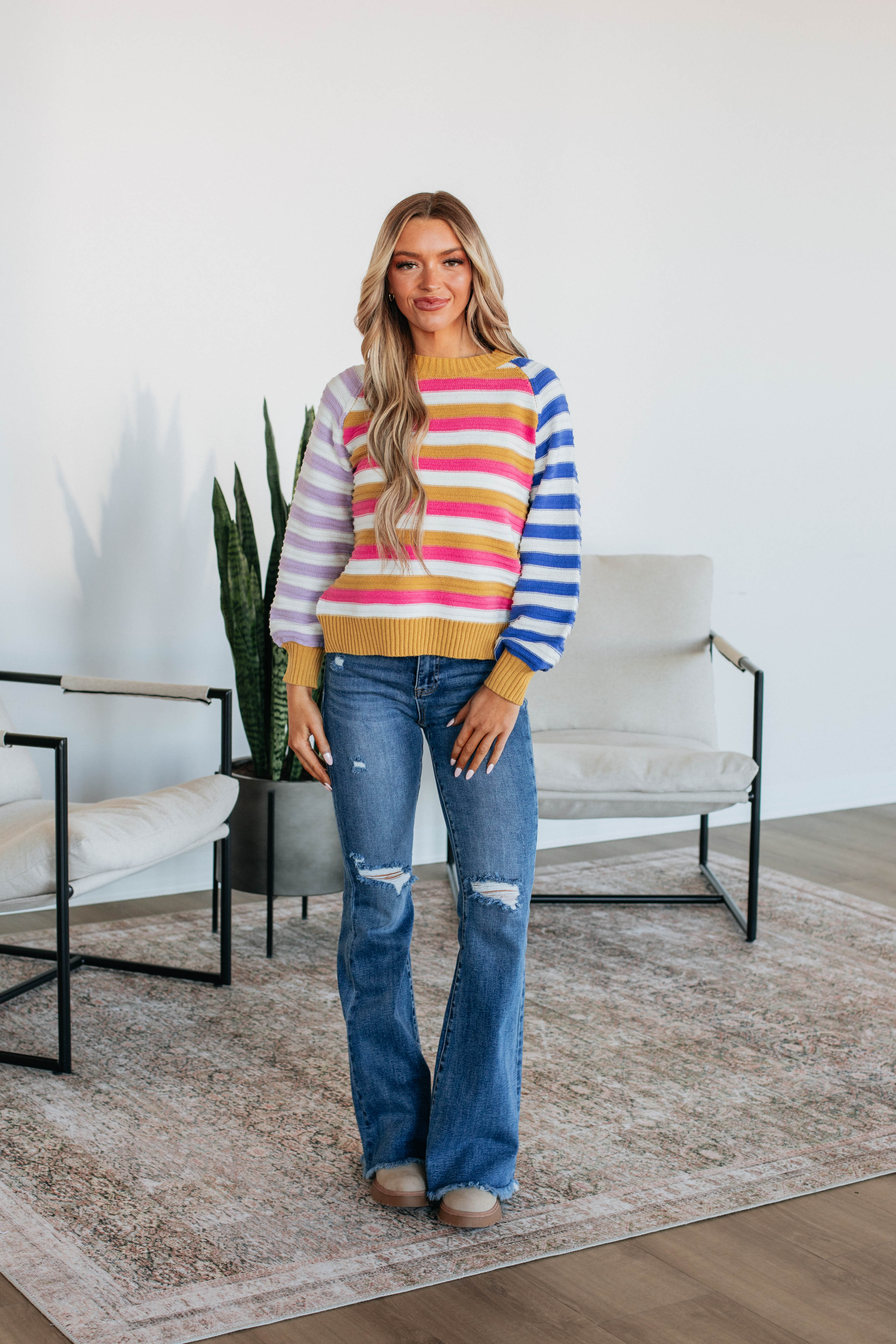 Azai Colorblock Sweater for Women - Trendy Striped Knit Pullover with Long Sleeves | Perfect for Fall Fashion, Casual Outfits & Cozy Winter Wear