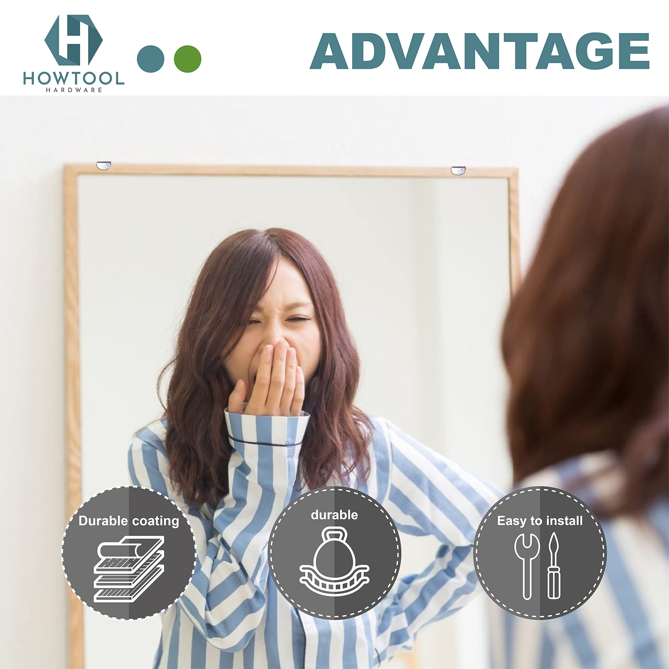 8 Pack Zinc Plated Metal Hidden Mirror Clip Holders with Screws - Secure Wall Mounting for Bathroom Vanity Mirrors & Decorative Mirrors | HOWTOOL