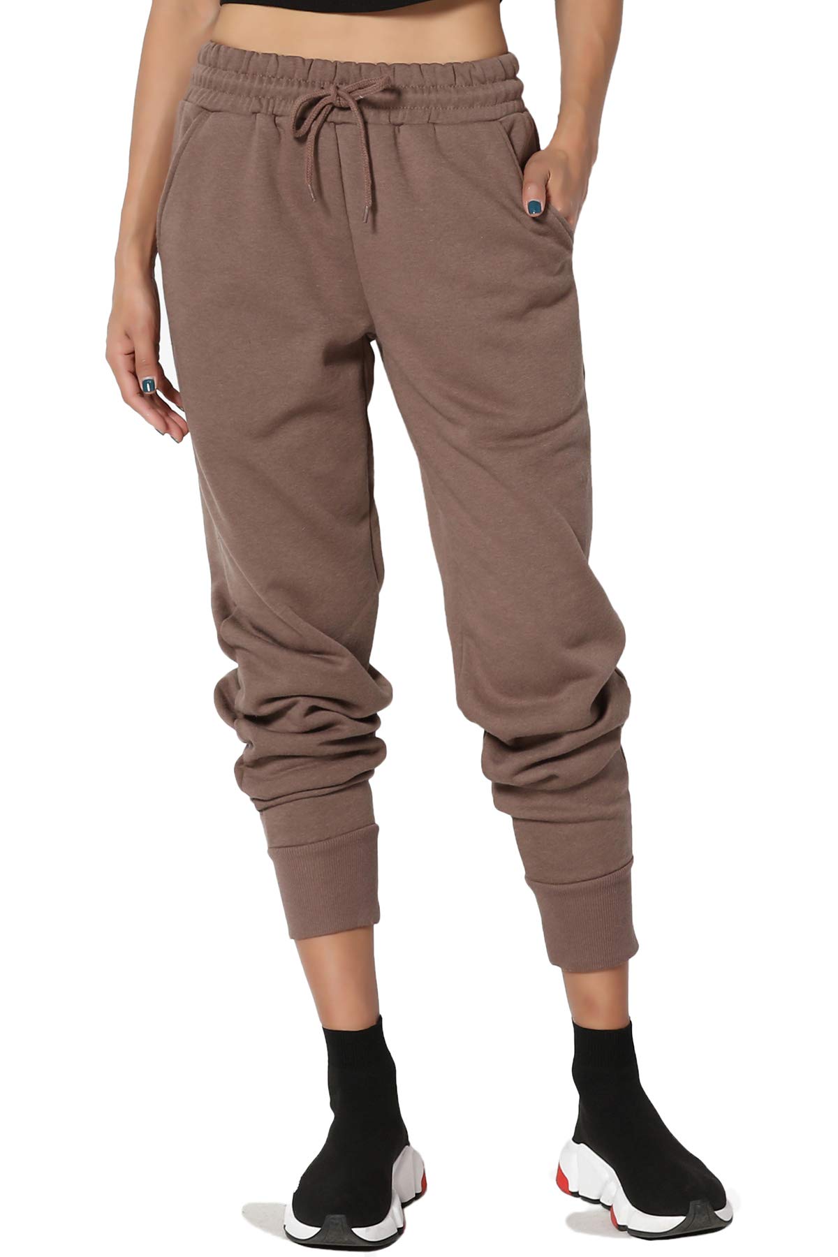 TheMogan Active Lounge Comfy Cotton Blend Drawstring Waist Jogger Sweat Pants for Women - Soft Casual Yoga Pants with Pockets for Running, Travel & Home Relaxation