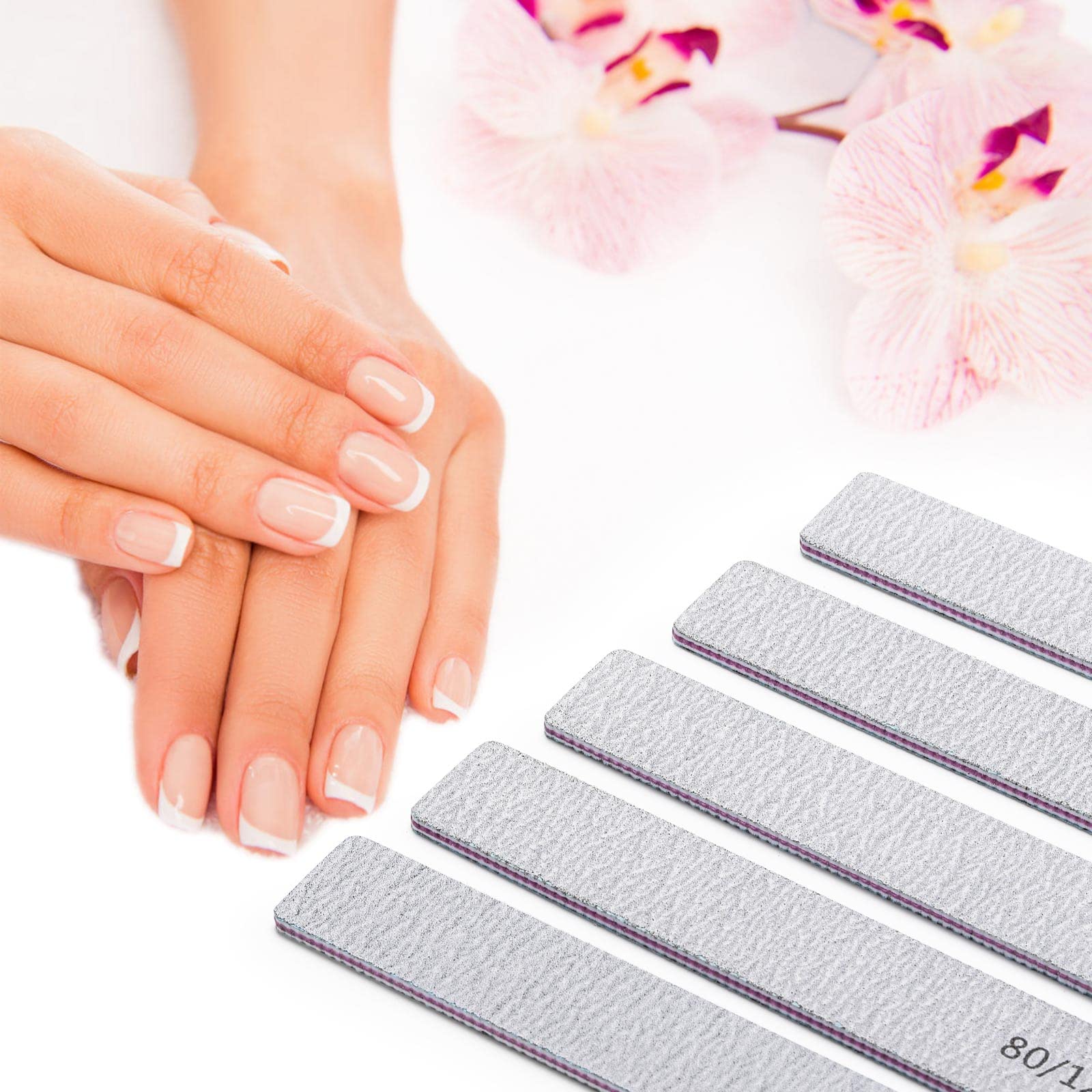 50 Pcs Professional Nail Files for Acrylic Nails - 80/120 Grit Double Sided Emery Boards for Manicure & Pedicure - Perfect for Nail Salons, Home Use & Travel Nail Care Kit