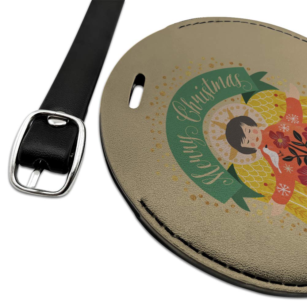 Christmas Angel Round Leather Luggage Tag - Personalized Carry-On Suitcase ID Tag for Travel - Perfect Holiday Gift for Frequent Flyers & Vacationers