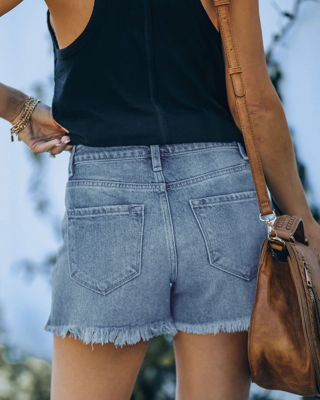 Women's High Waisted Denim Shorts - Stretch Ripped Jean Shorts with Frayed Raw Hem | Casual Summer Outfits, Beach Wear & Street Style Fashion