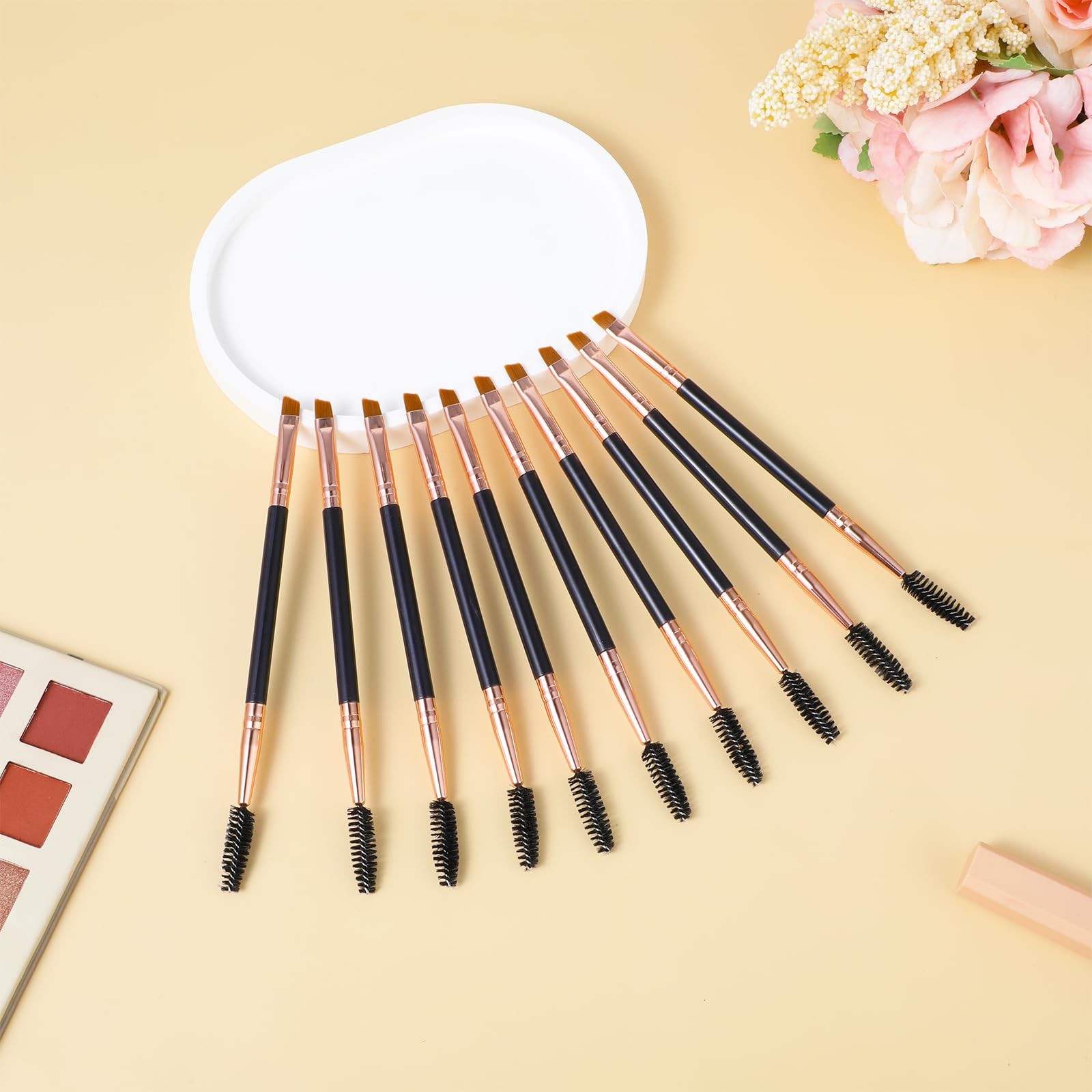 10Pcs Eyebrow Brush Set - Double Ended Spoolie & Angled Brow Brushes for Precision Makeup & Blending - Perfect for Eyebrow Powder & Eyelash Tint Application