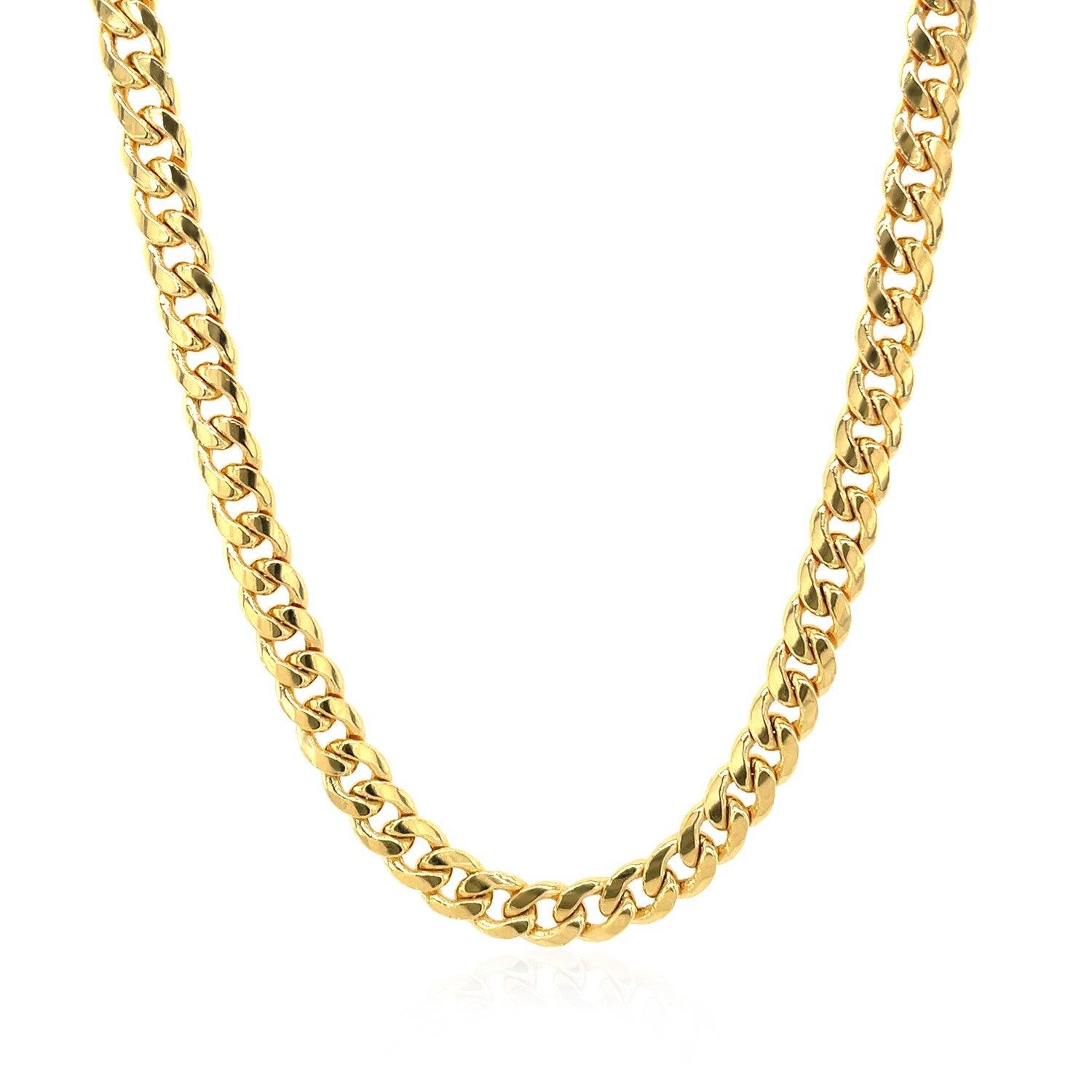 4.5mm 14K Yellow Gold Miami Cuban Semi Solid Chain Necklace for Men - Durable & Stylish Jewelry for Everyday Wear, Parties & Special Occasions