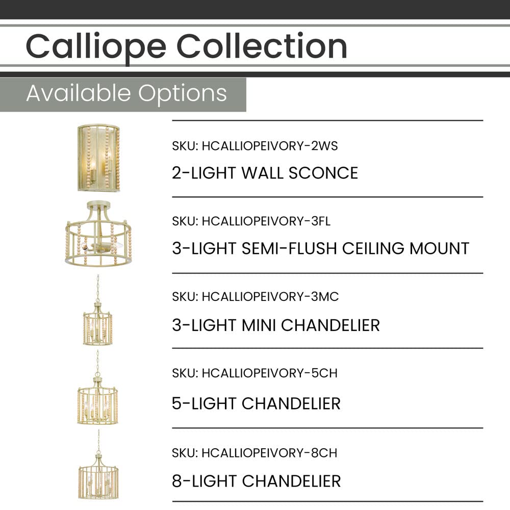 Hanover Calliope Natural Wood Bead Semi-Flush Mount Ceiling Light Fixture - Antique Cream Finish - 3-Light Hardwired Chandelier for Bedroom, Living Room, Dining Room, Kitchen & Hallway | Perfect for Farmhouse, Boho & Rustic Home Decor