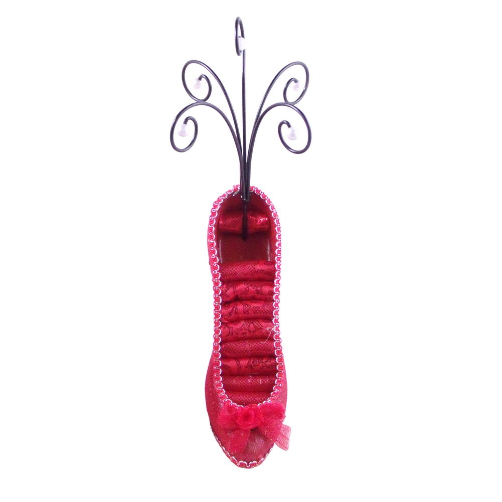 Elegant Shoe Ring Holder - Sheer Red Display Stand for Jewelry Organizers | Perfect for Bridal Showers, Wedding Accessories & Retail Store Displays