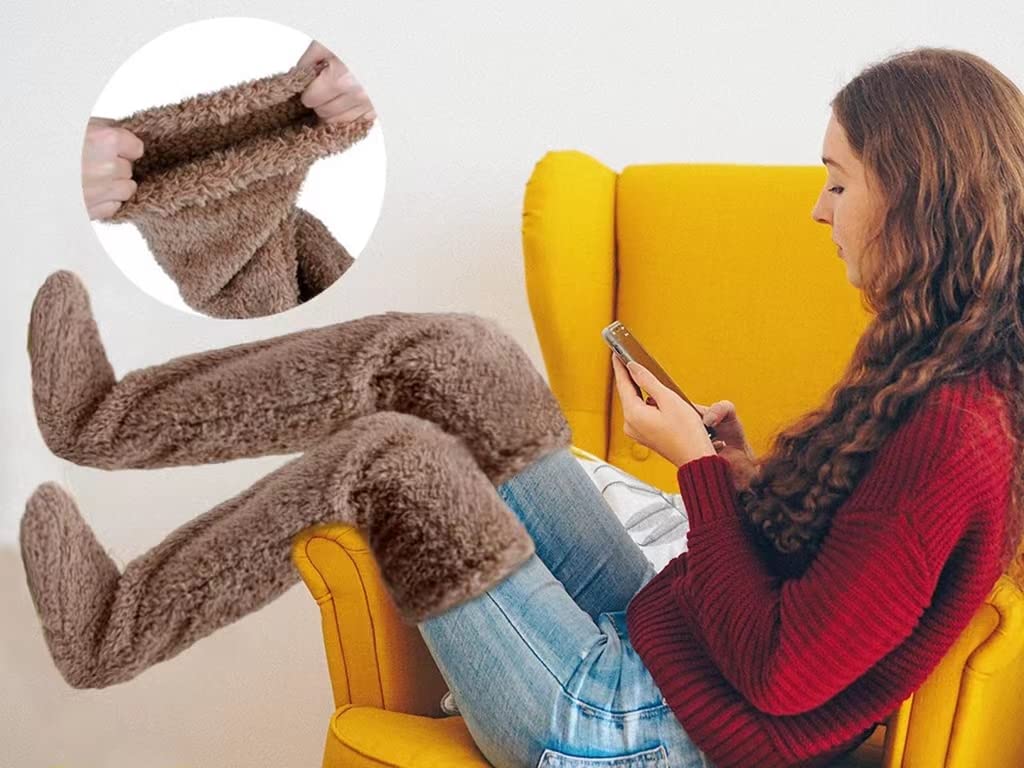 Warm Over Knee High Fuzzy Socks - Plush Long Leg Warmers for Women & Girls | Cozy Winter Home Slippers, Sleeping Socks for Cold Nights & Lounge Wear