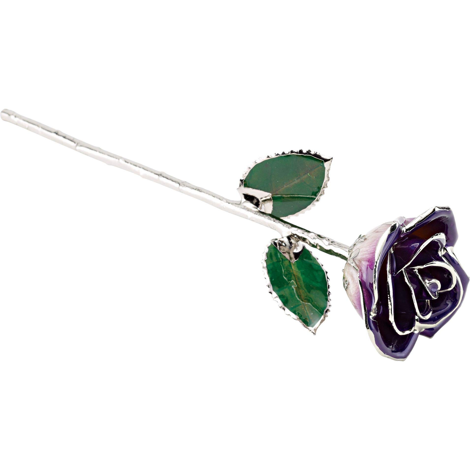 Bonyak Jewelry Purple Rose Pendant with Platinum Trim - Elegant Lacquered Floral Necklace for Women, Perfect for Valentine's Day Gifts, Anniversary Presents & Special Occasions