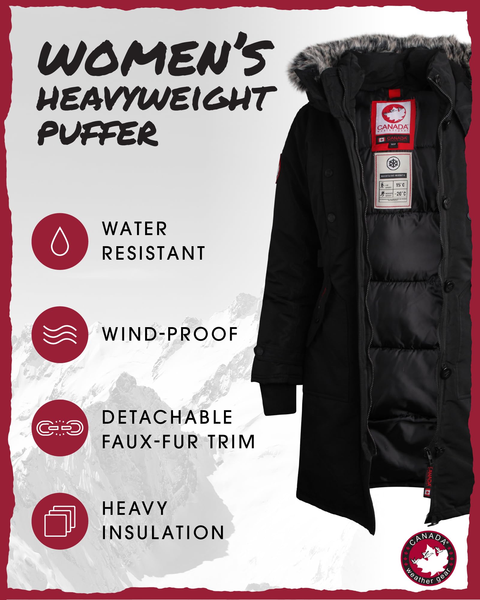 Canada Weather Gear Women's Winter Coat - Waterproof Stadium Parka Jacket with Fur Trim Hood (S-XL) | Warm Winter Outerwear for Snow, Cold Weather & Outdoor Activities