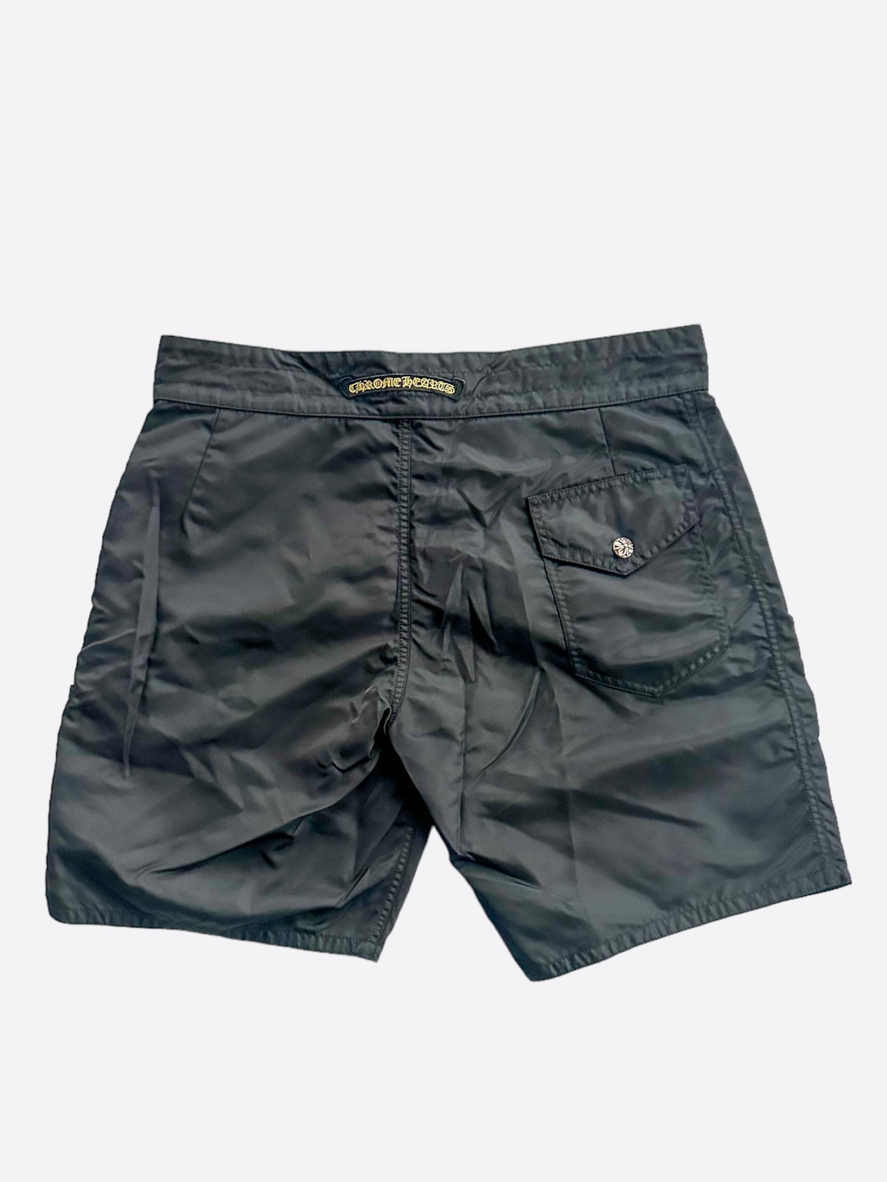Chrome Hearts Black & Yellow Patch Swim Shorts for Men - Stylish Beach & Pool Swimwear for Summer Vacations